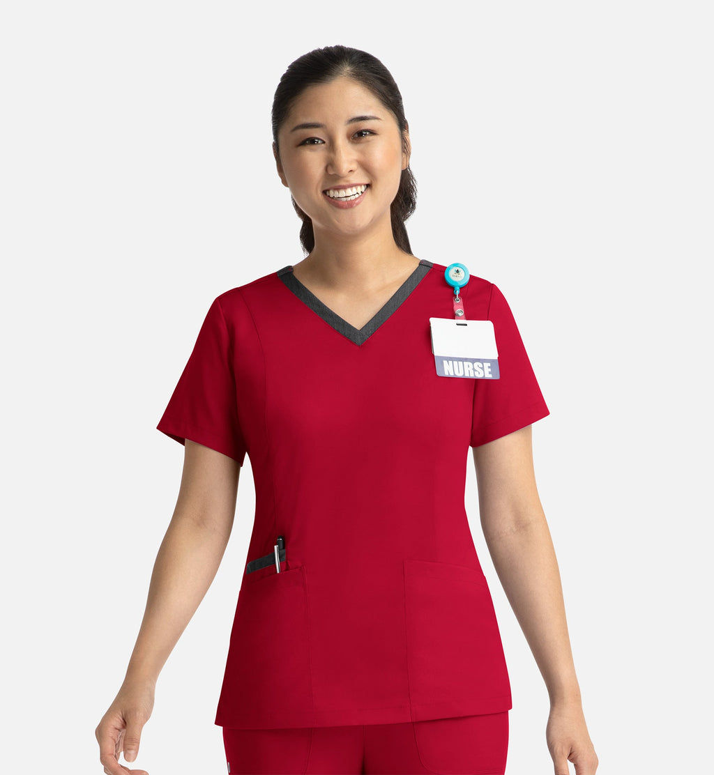 Matrix 3502 Women’s Contrast Double V-Neck Top Red