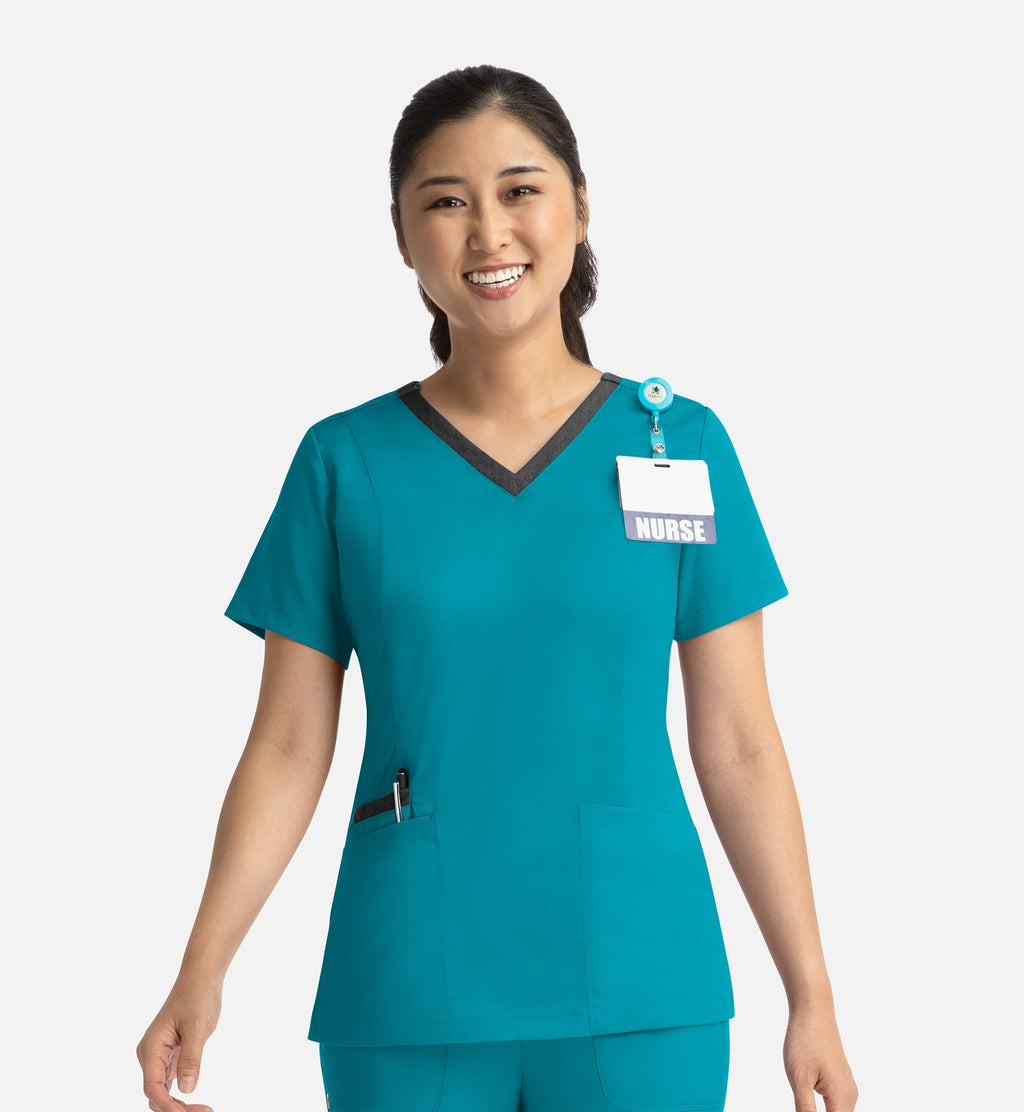 Matrix 3502 Women’s Contrast Double V-Neck Top Teal