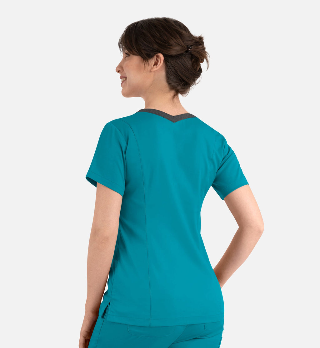 Matrix 3502 Women’s Contrast Double V-Neck Top Teal