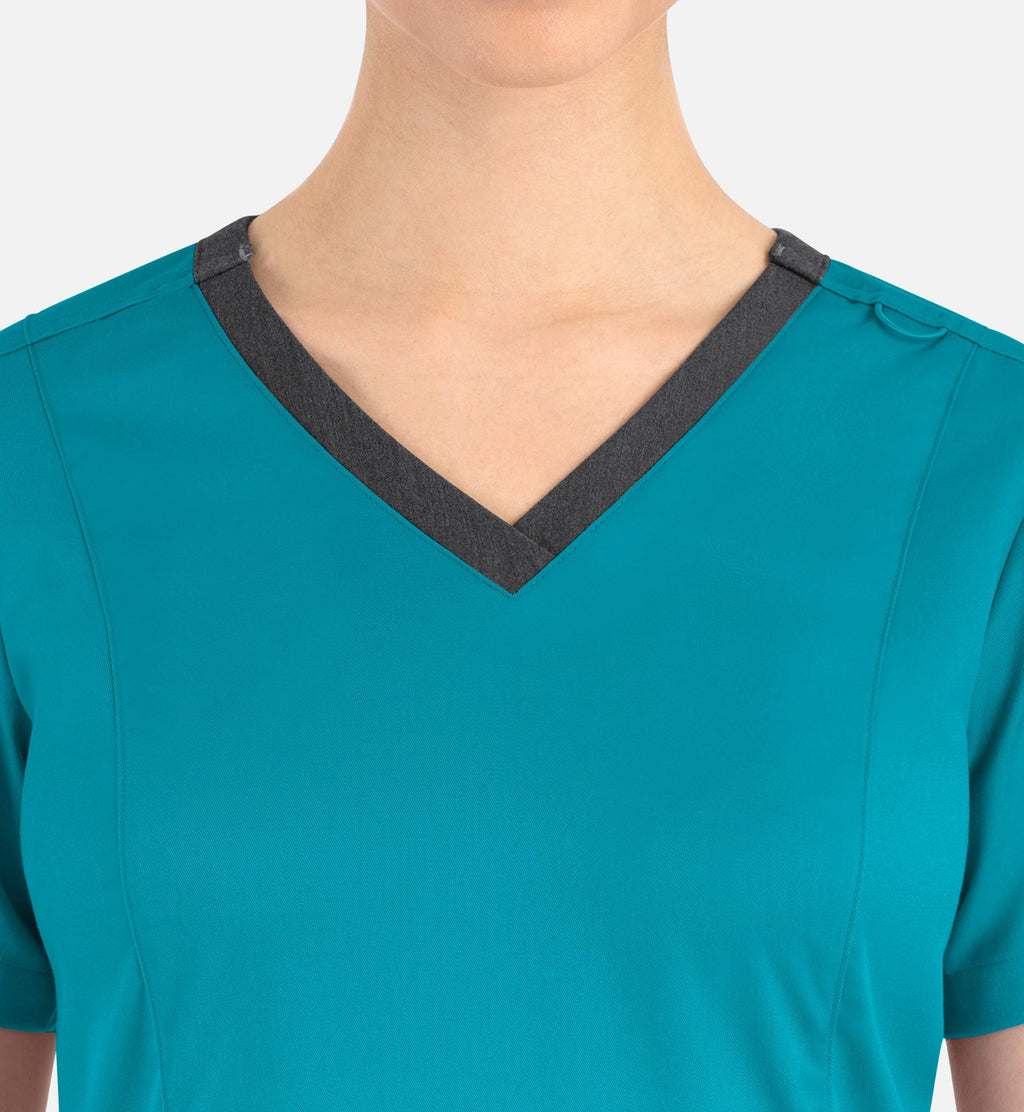 Matrix 3502 Women’s Contrast Double V-Neck Top Teal