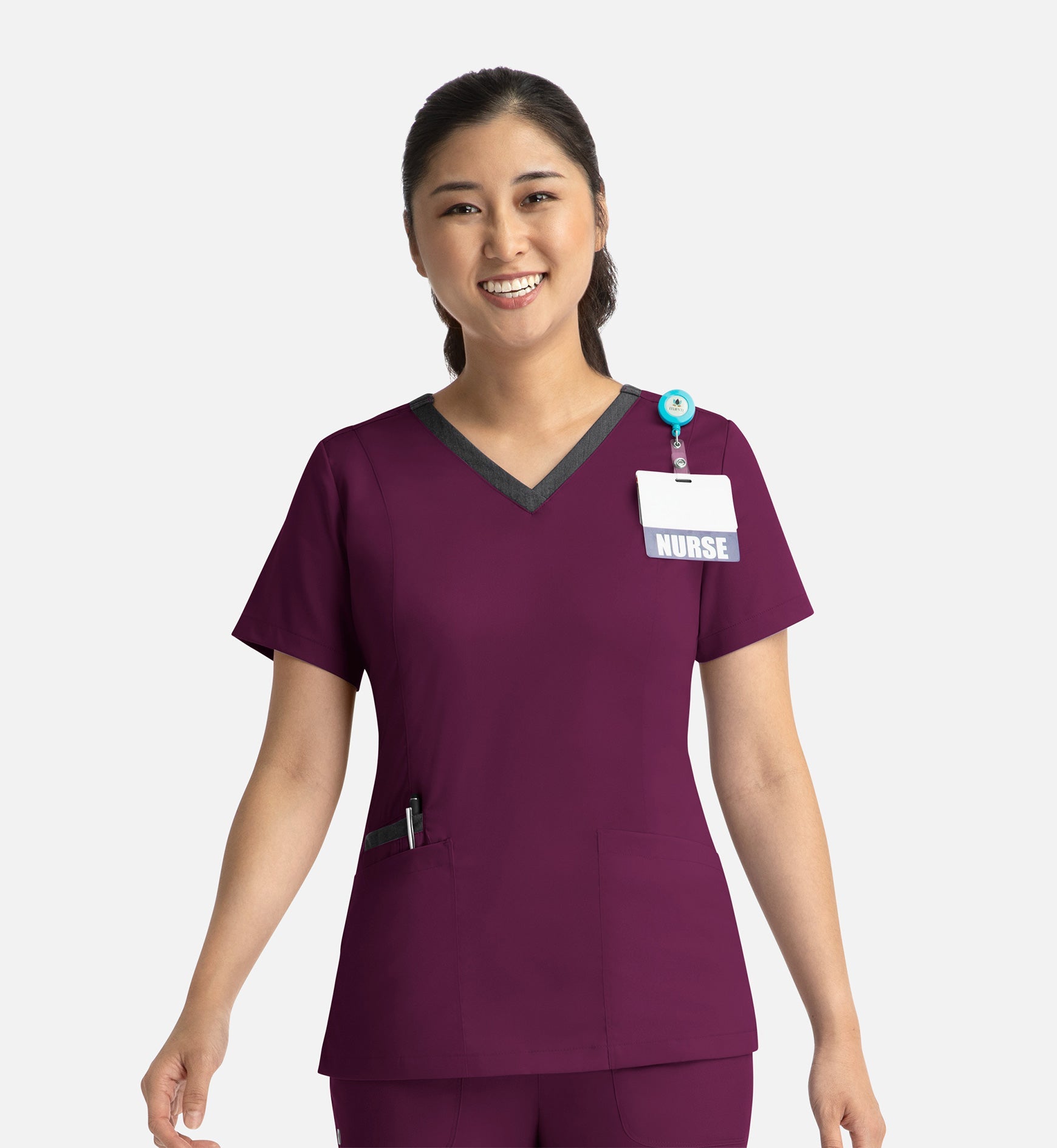 Matrix 3502 Women’s Contrast Double V-Neck Top Wine