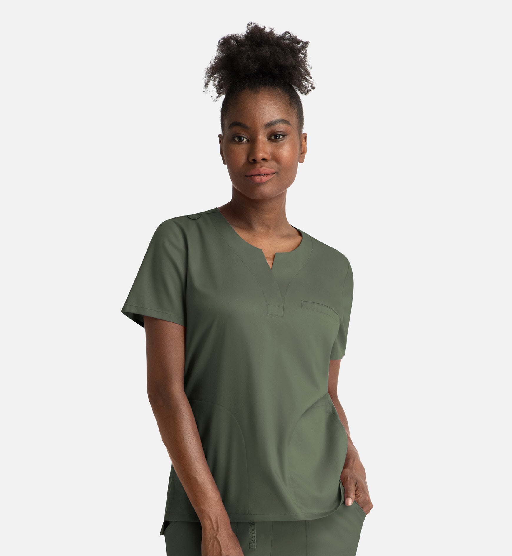 Matrix 3504 Women’s Notched Crew Neck Top Olive