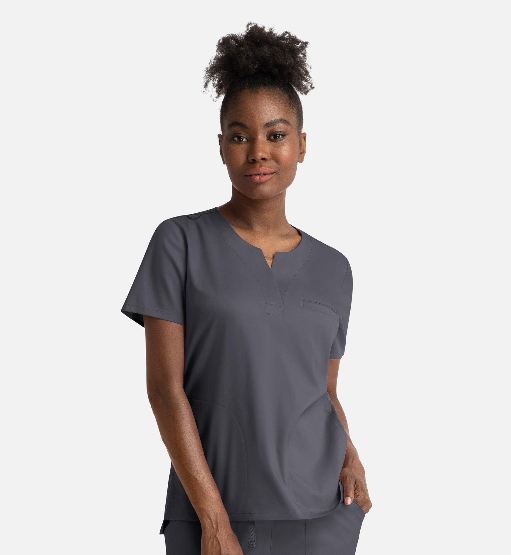 Matrix 3504 Women’s Notched Crew Neck Top Pewter