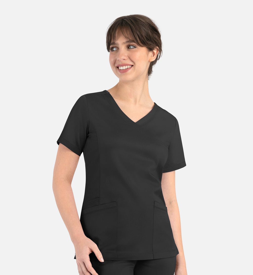 Matrix 3701 Women’s Curved Mock Wrap Top Black
