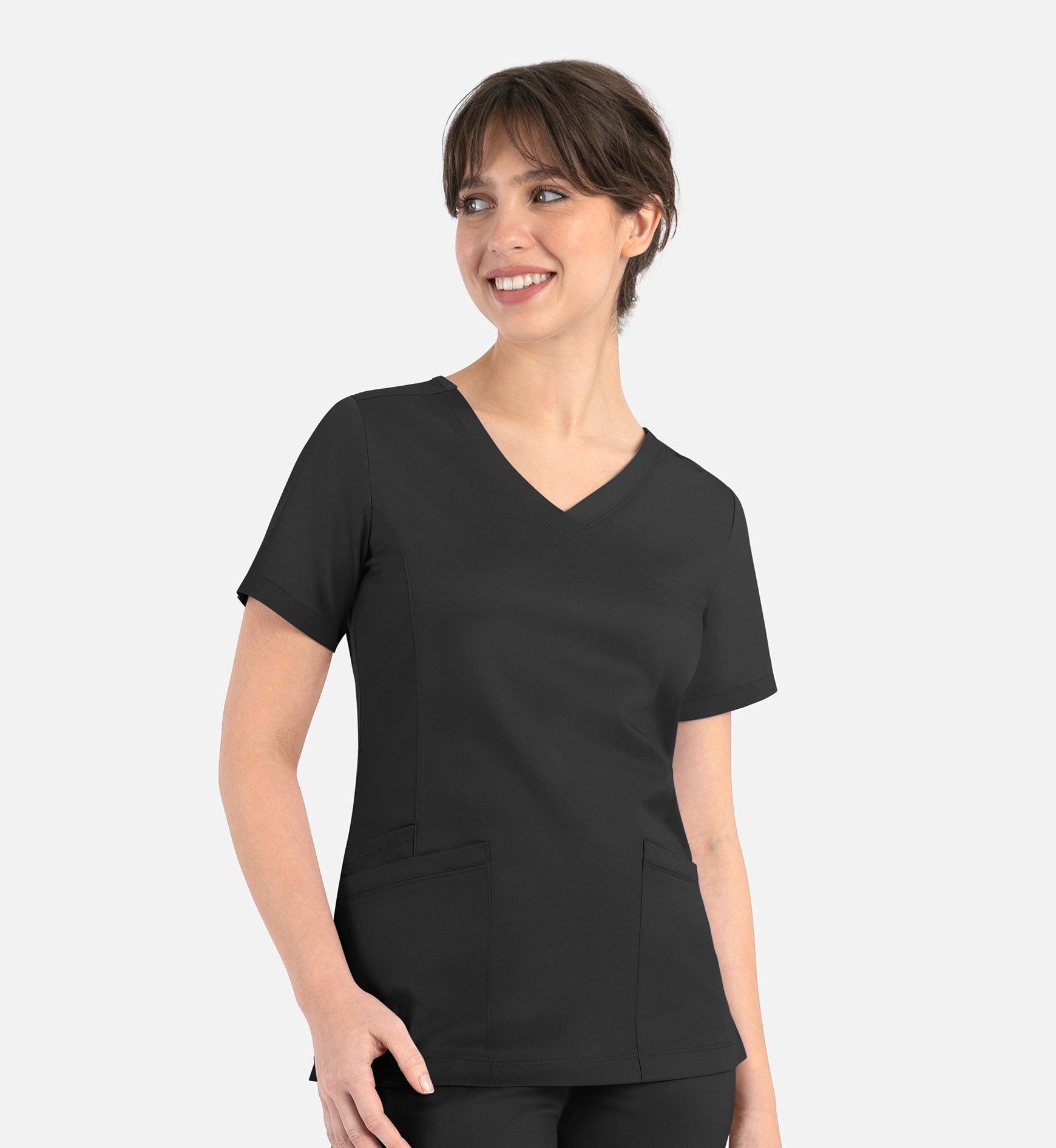 Matrix 3701 Women’s Curved Mock Wrap Top Black