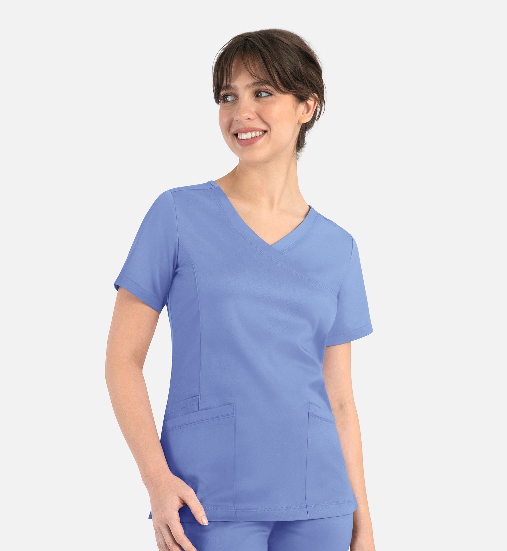 Matrix 3701 Women’s Curved Mock Wrap Top Ceil Blue