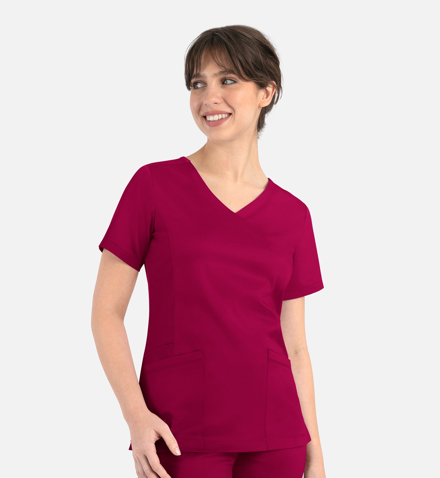 Matrix 3701 Women’s Curved Mock Wrap Top Cherries Jubilee