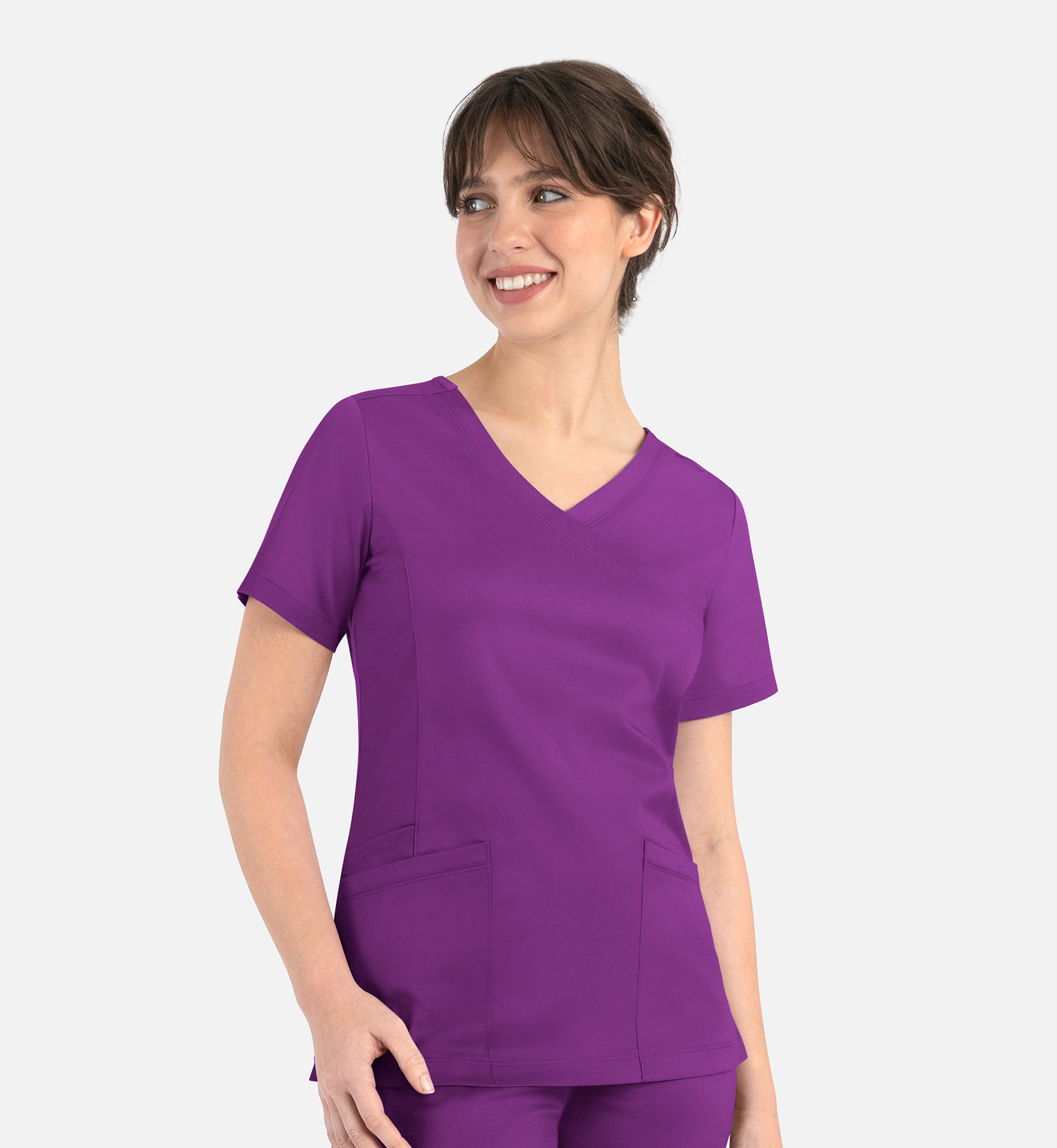 Matrix 3701 Women’s Curved Mock Wrap Top Dahlia