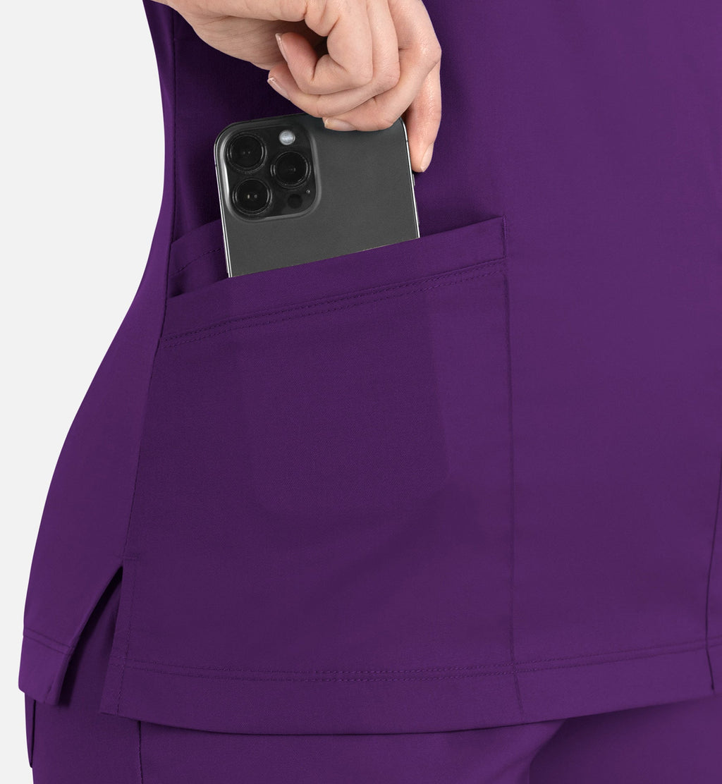 Matrix 3701 Women’s Curved Mock Wrap Top Eggplant