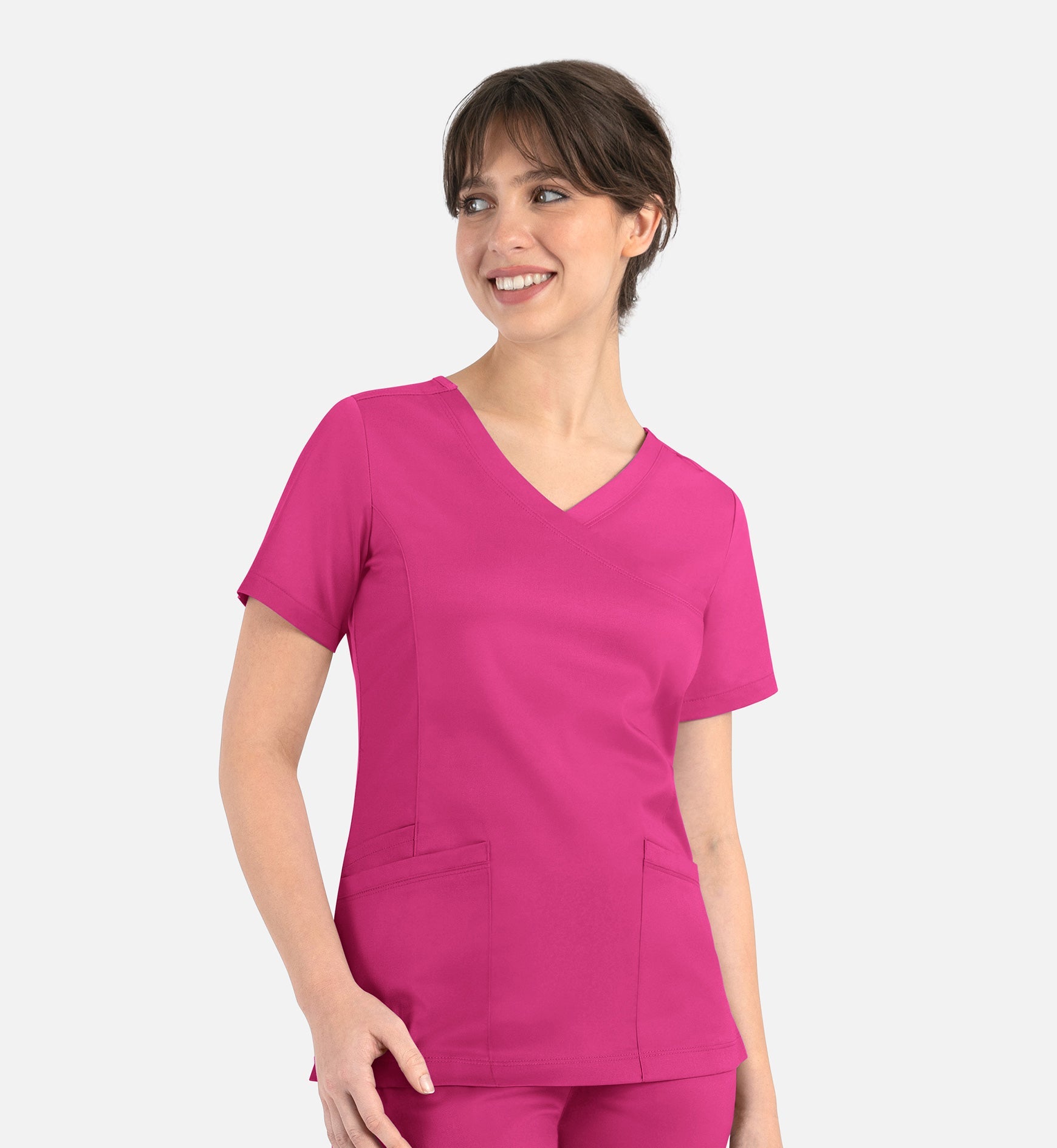Matrix 3701 Women’s Curved Mock Wrap Top Hot Pink
