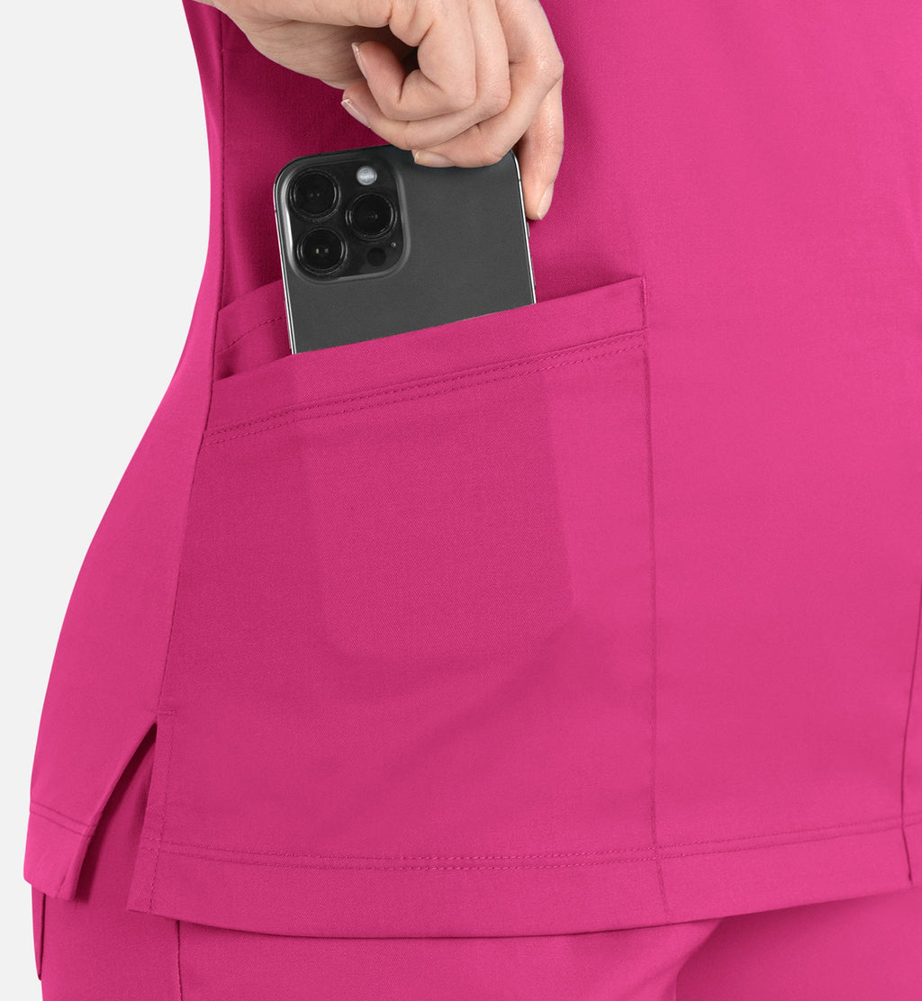 Matrix 3701 Women’s Curved Mock Wrap Top Hot Pink