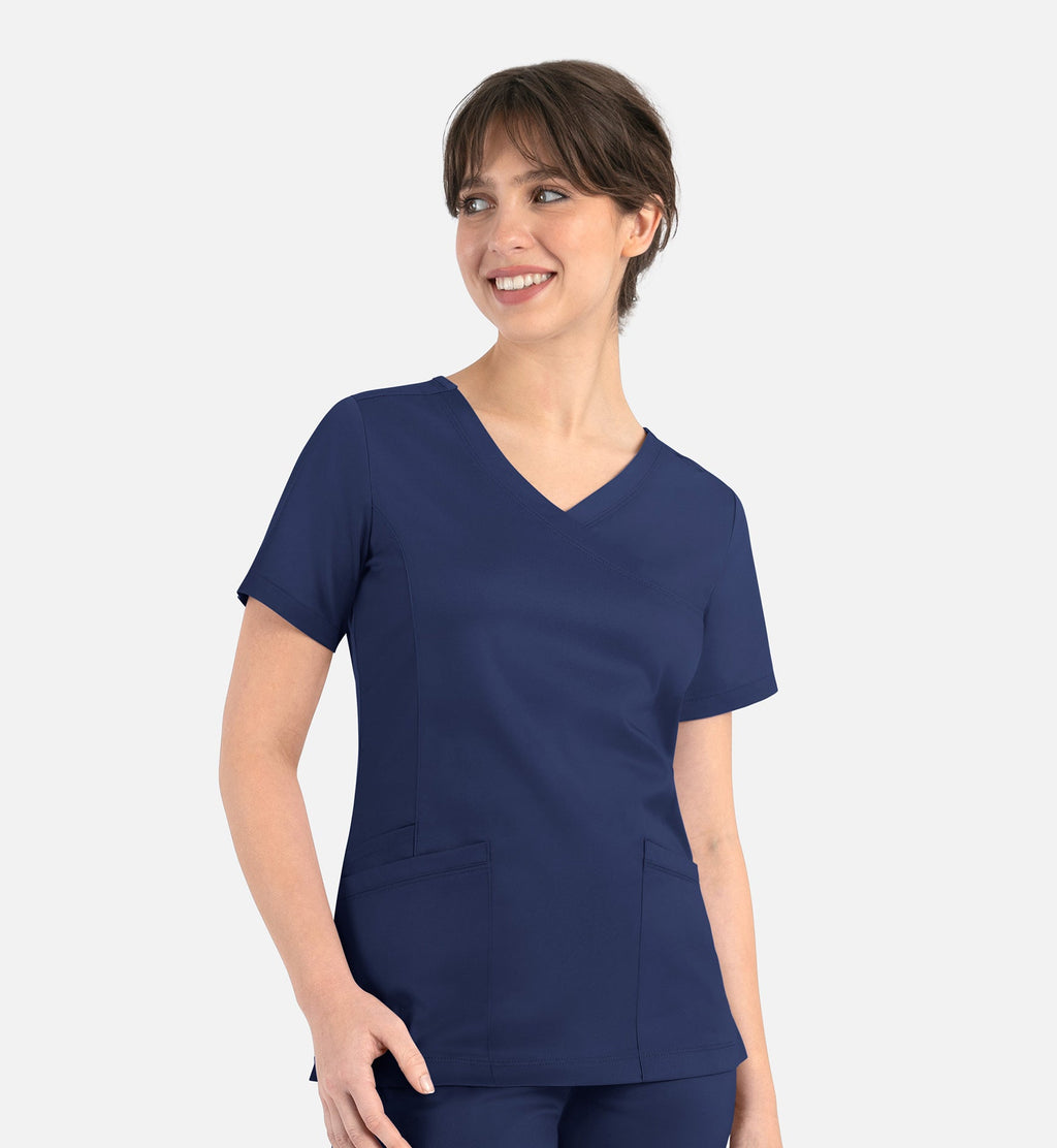 Matrix 3701 Women’s Curved Mock Wrap Top Navy