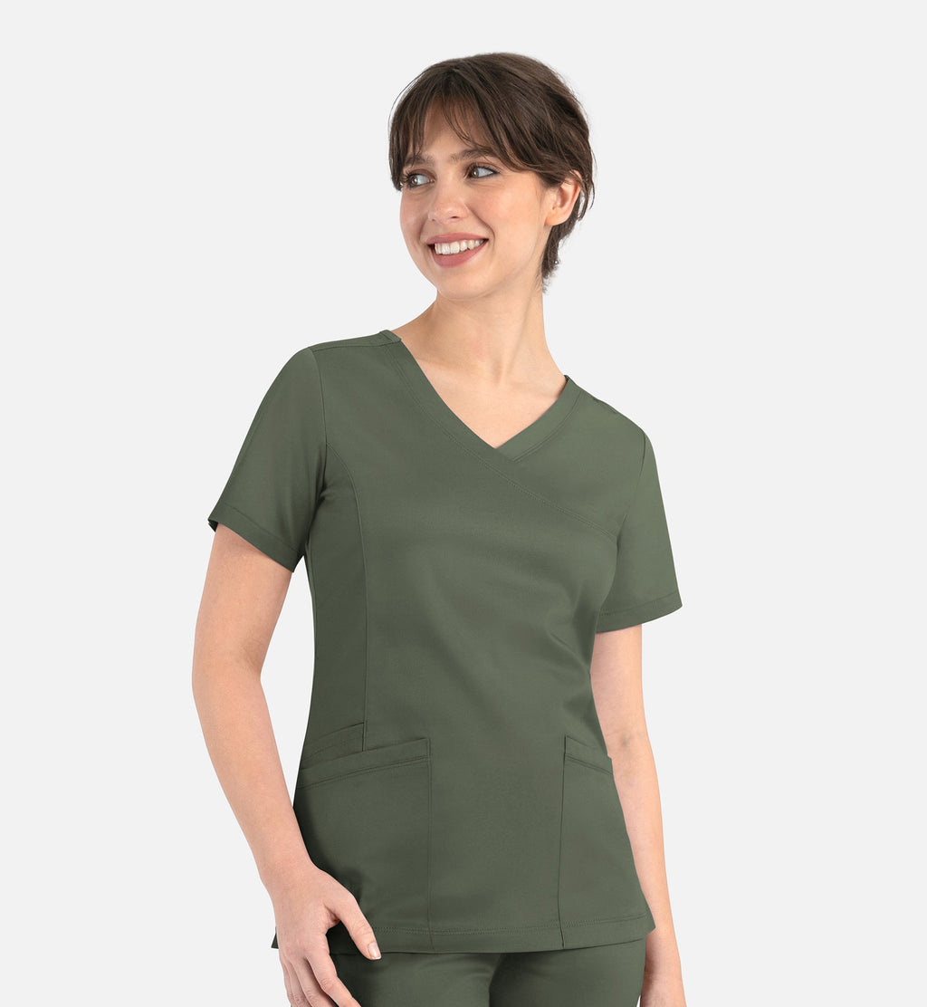 Matrix 3701 Women’s Curved Mock Wrap Top Olive