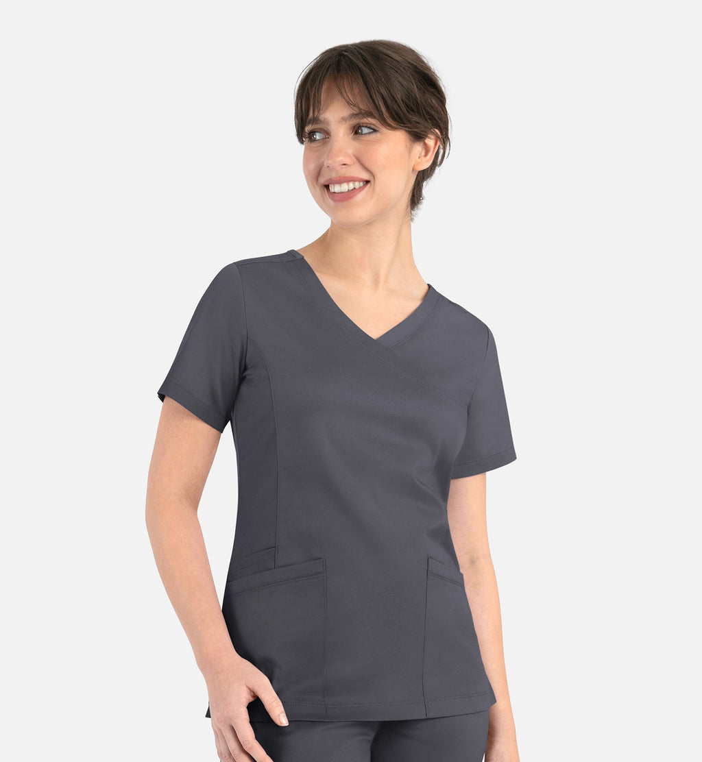 Matrix 3701 Women’s Curved Mock Wrap Top Pewter