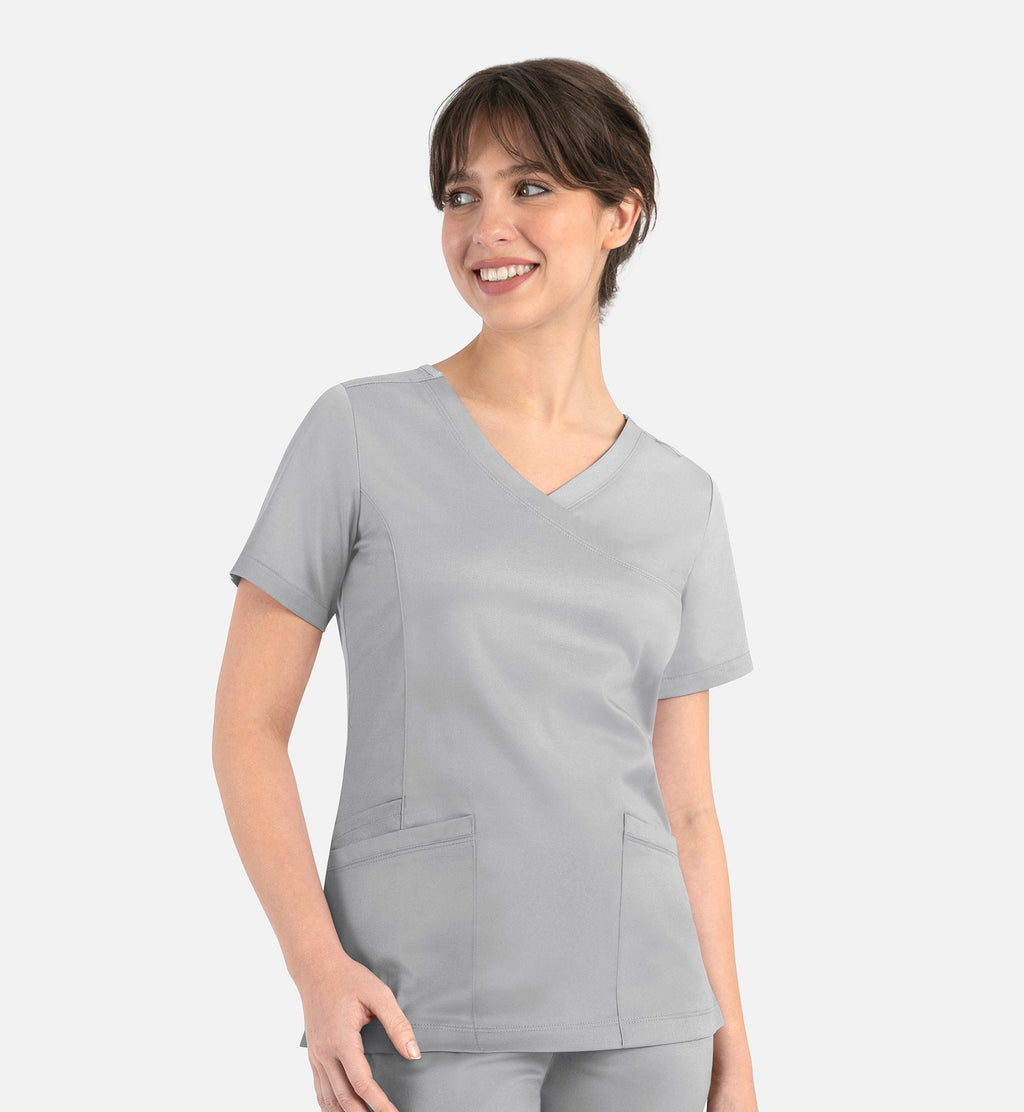 Matrix 3701 Women’s Curved Mock Wrap Top Quiet Grey