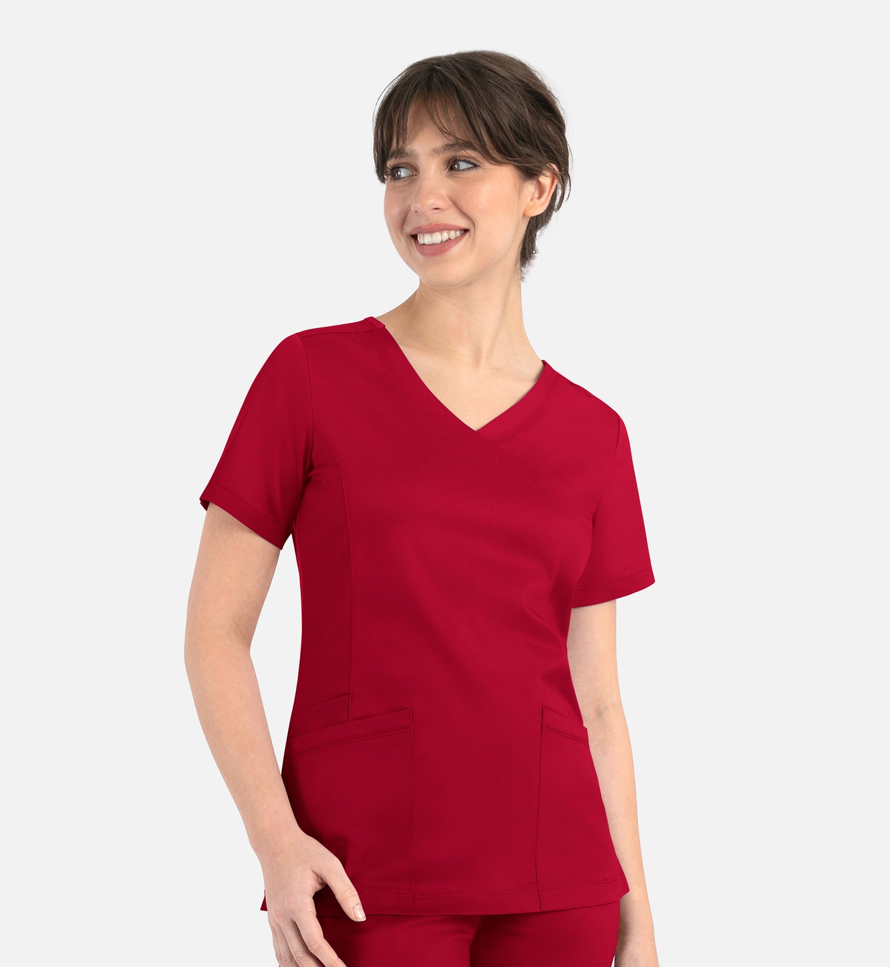 Matrix 3701 Women’s Curved Mock Wrap Top Red