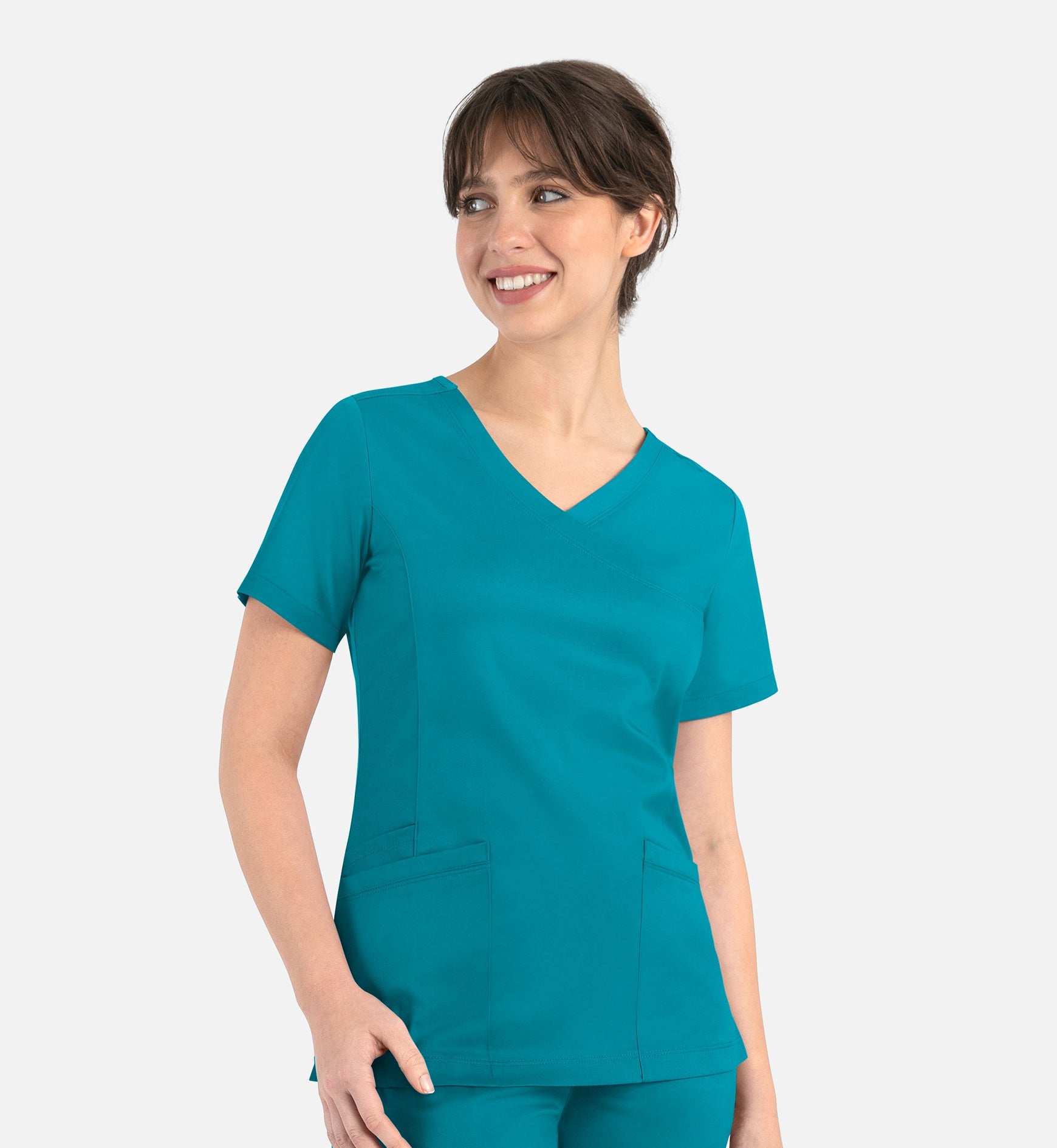 Matrix 3701 Women’s Curved Mock Wrap Top Teal