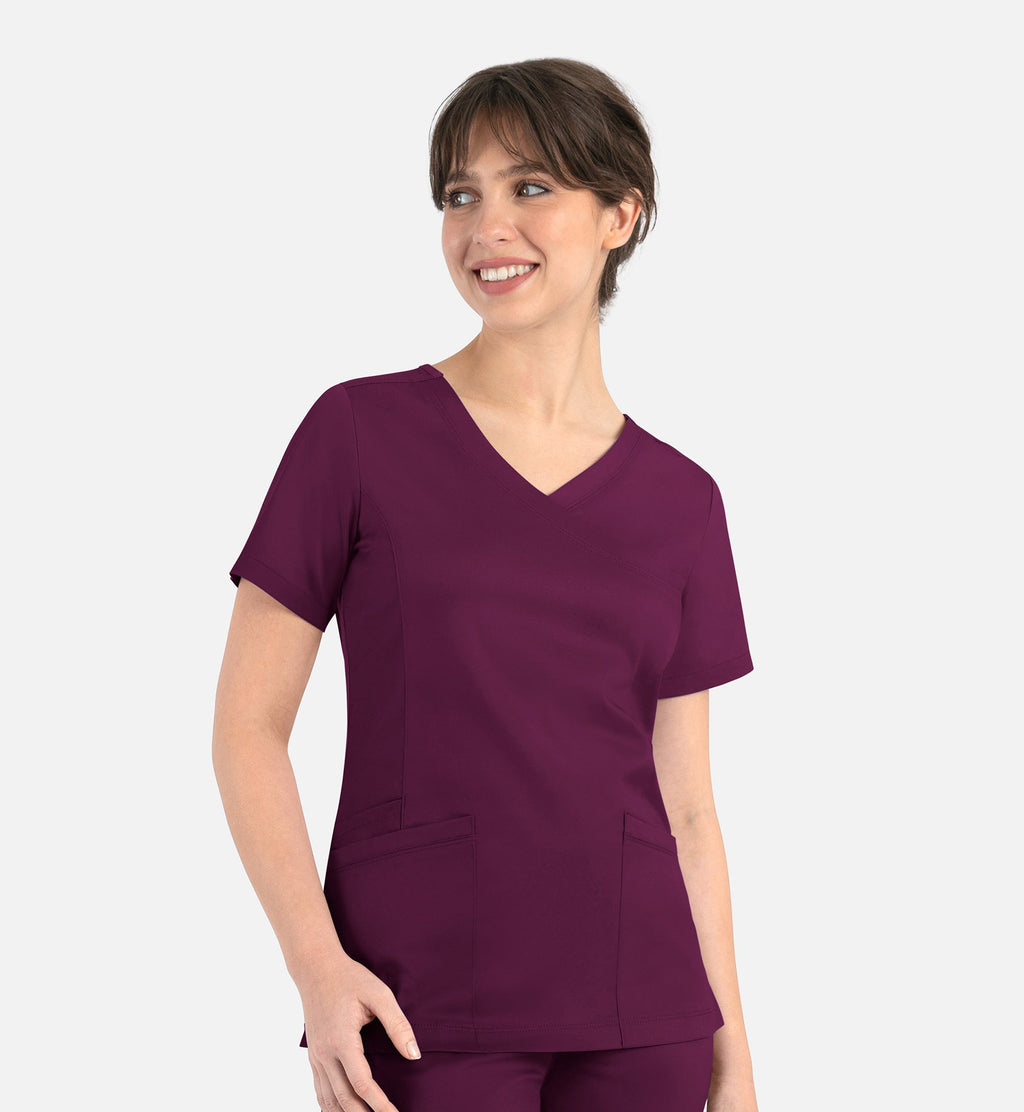 Matrix 3701 Women’s Curved Mock Wrap Top Wine