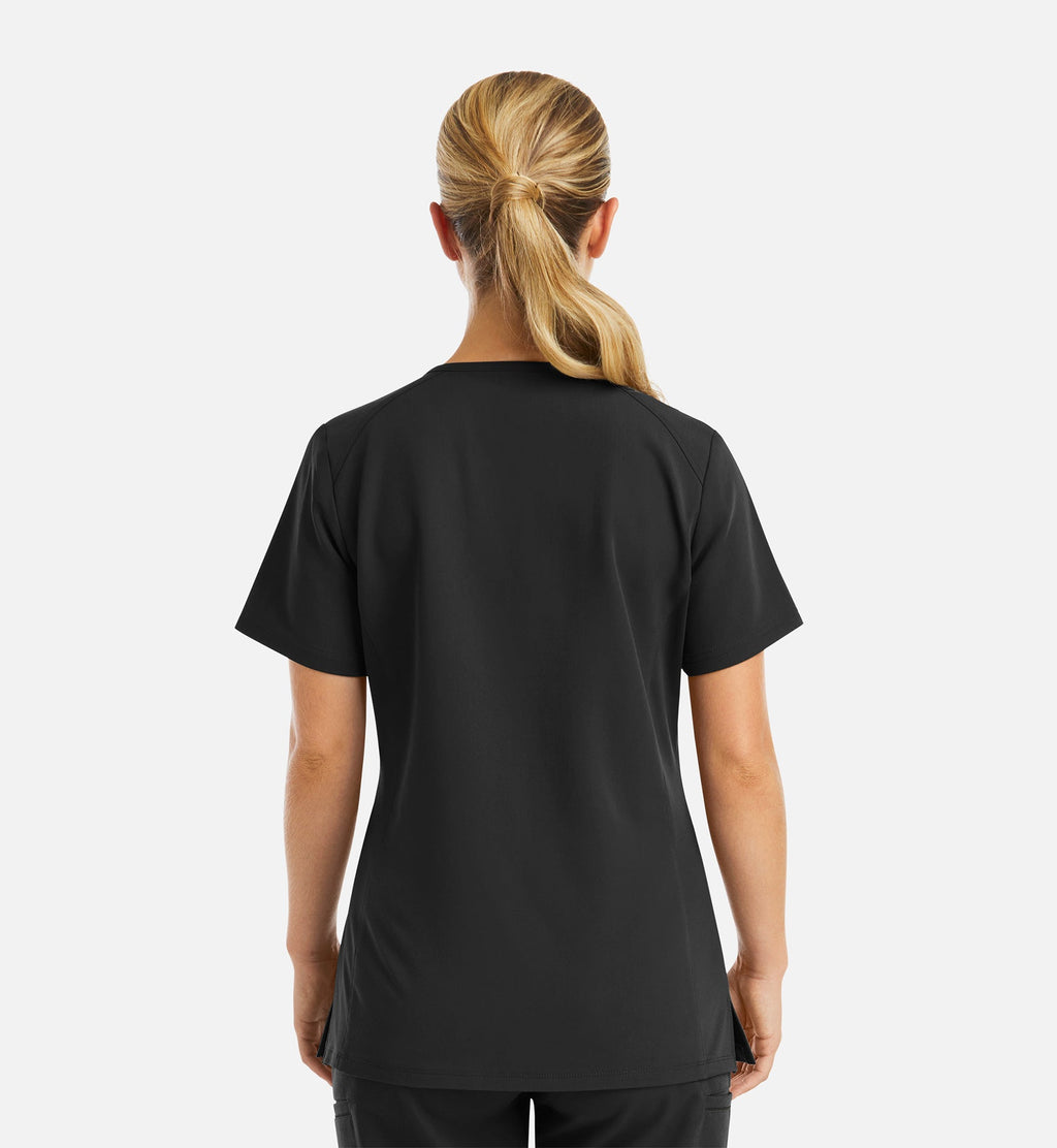 Matrix Pro 3902 Women's Curved V-Neck Top With Metallic Detail Black