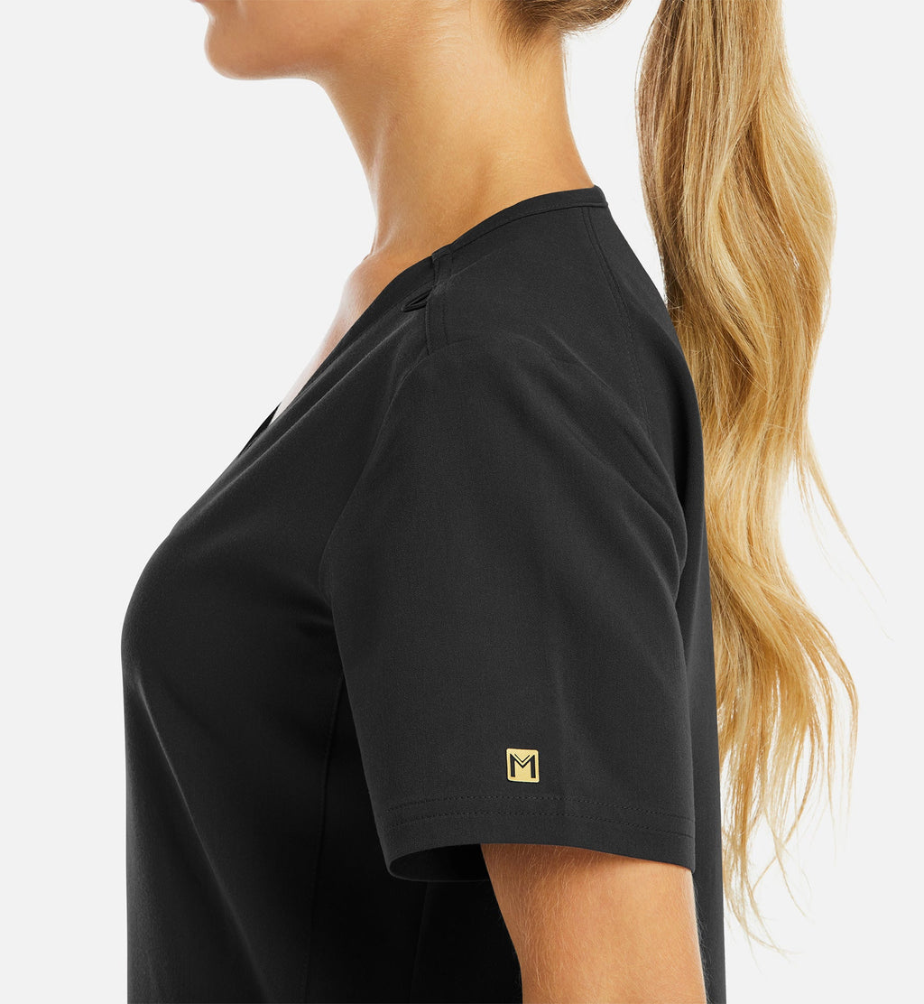 Matrix Pro 3902 Women's Curved V-Neck Top With Metallic Detail Black
