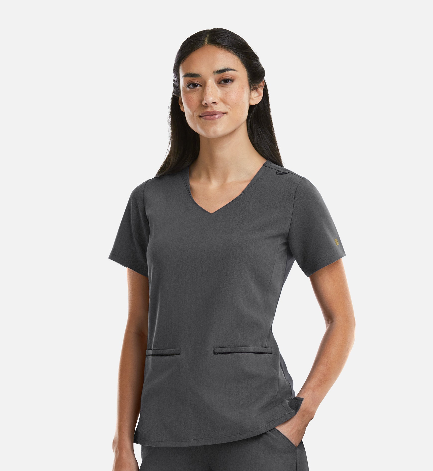 Matrix Pro 3902 Women's Curved V-Neck Top With Metallic Detail Heather Grey