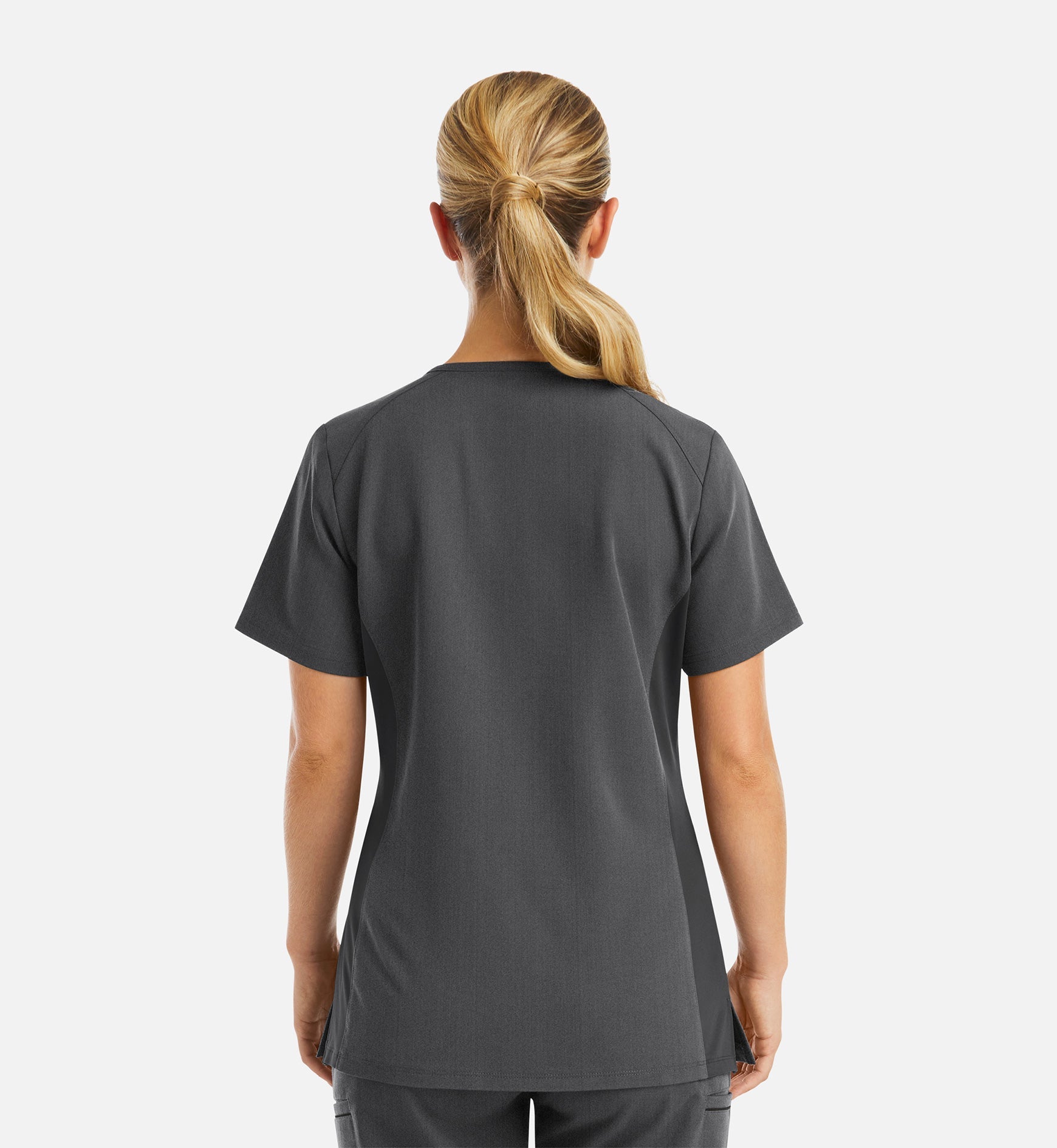 Matrix Pro 3902 Women's Curved V-Neck Top With Metallic Detail Heather Grey