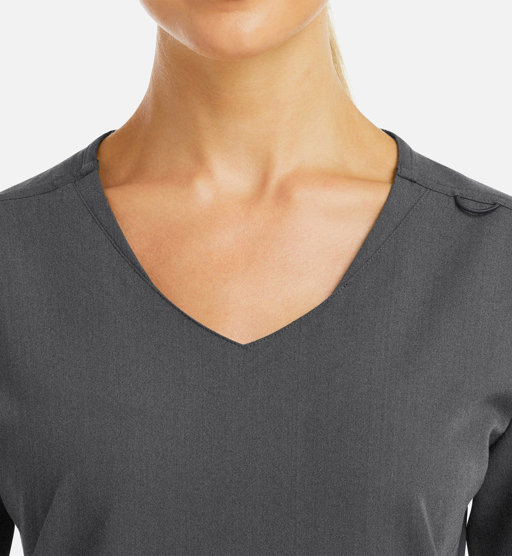 Matrix Pro 3902 Women's Curved V-Neck Top With Metallic Detail Heather Grey