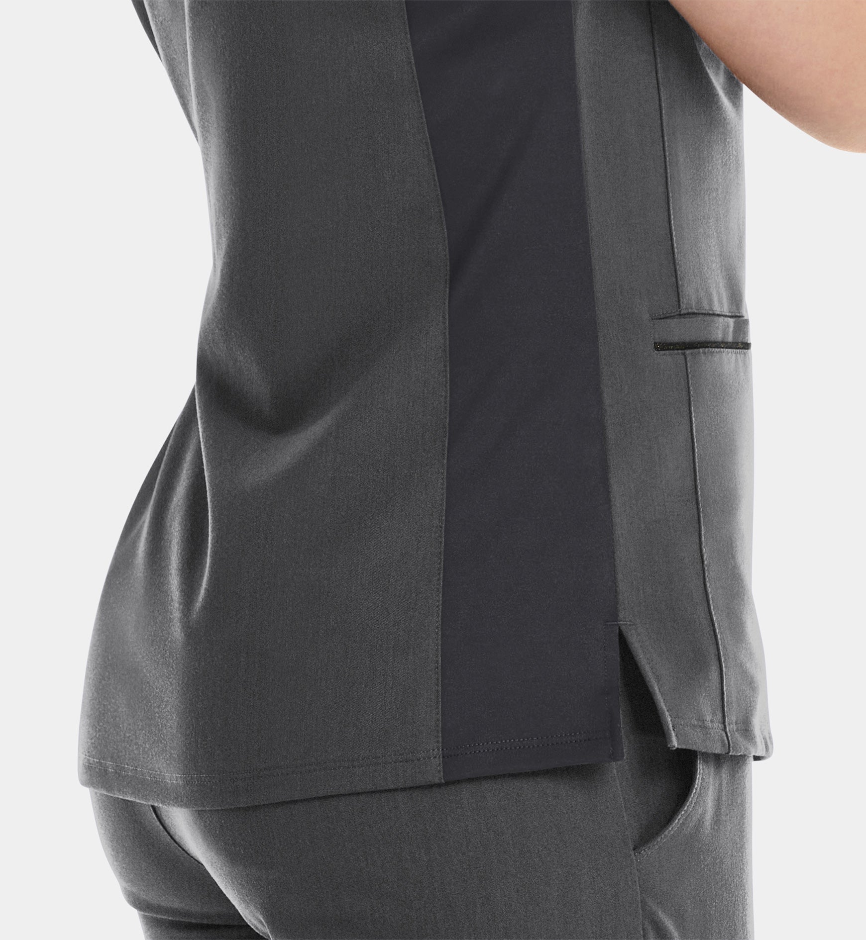 Matrix Pro 3902 Women's Curved V-Neck Top With Metallic Detail Heather Grey