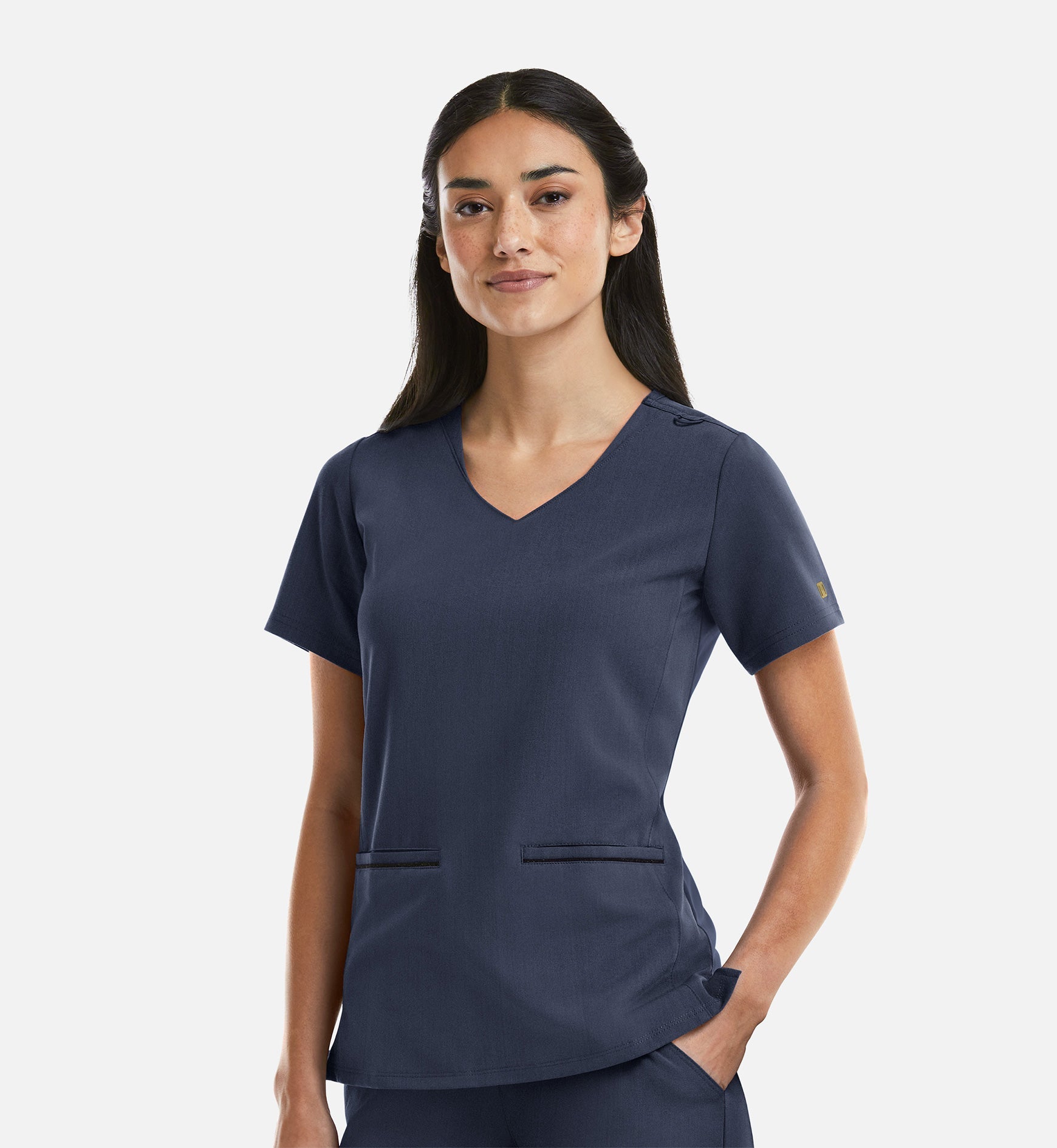 Matrix Pro 3902 Women's Curved V-Neck Top With Metallic Detail Heather Navy