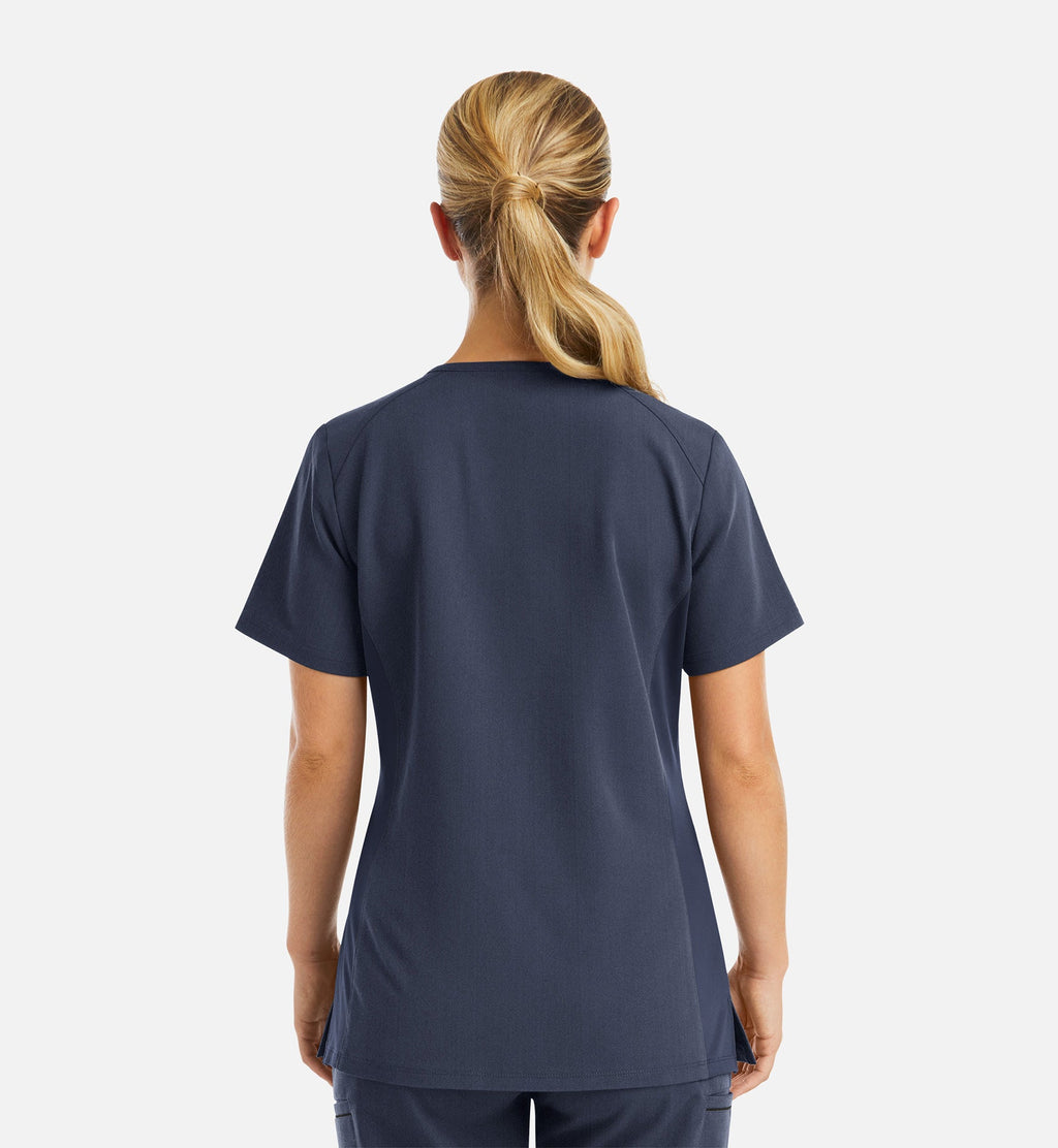 Matrix Pro 3902 Women's Curved V-Neck Top With Metallic Detail Heather Navy