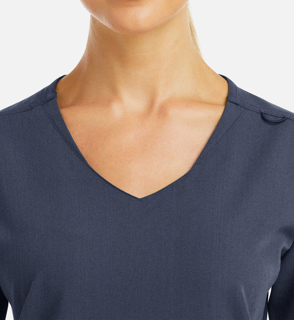 Matrix Pro 3902 Women's Curved V-Neck Top With Metallic Detail Heather Navy