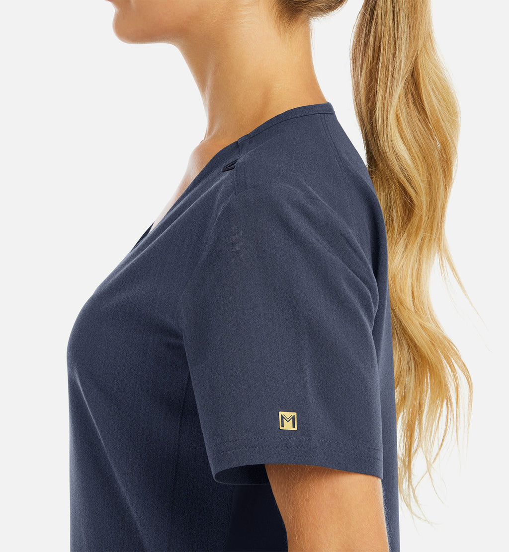 Matrix Pro 3902 Women's Curved V-Neck Top With Metallic Detail Heather Navy