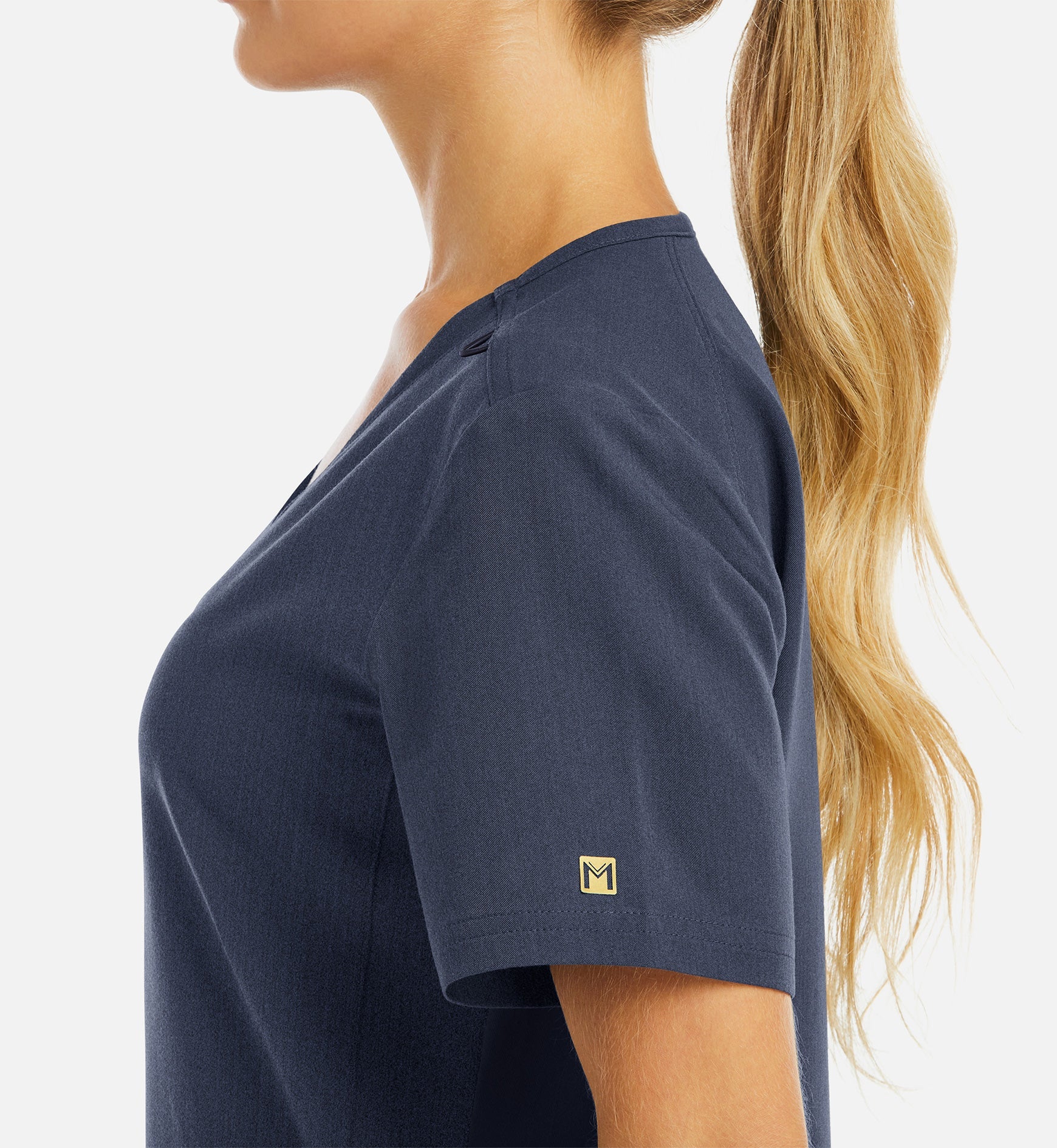 Matrix Pro 3902 Women's Curved V-Neck Top With Metallic Detail Heather Navy
