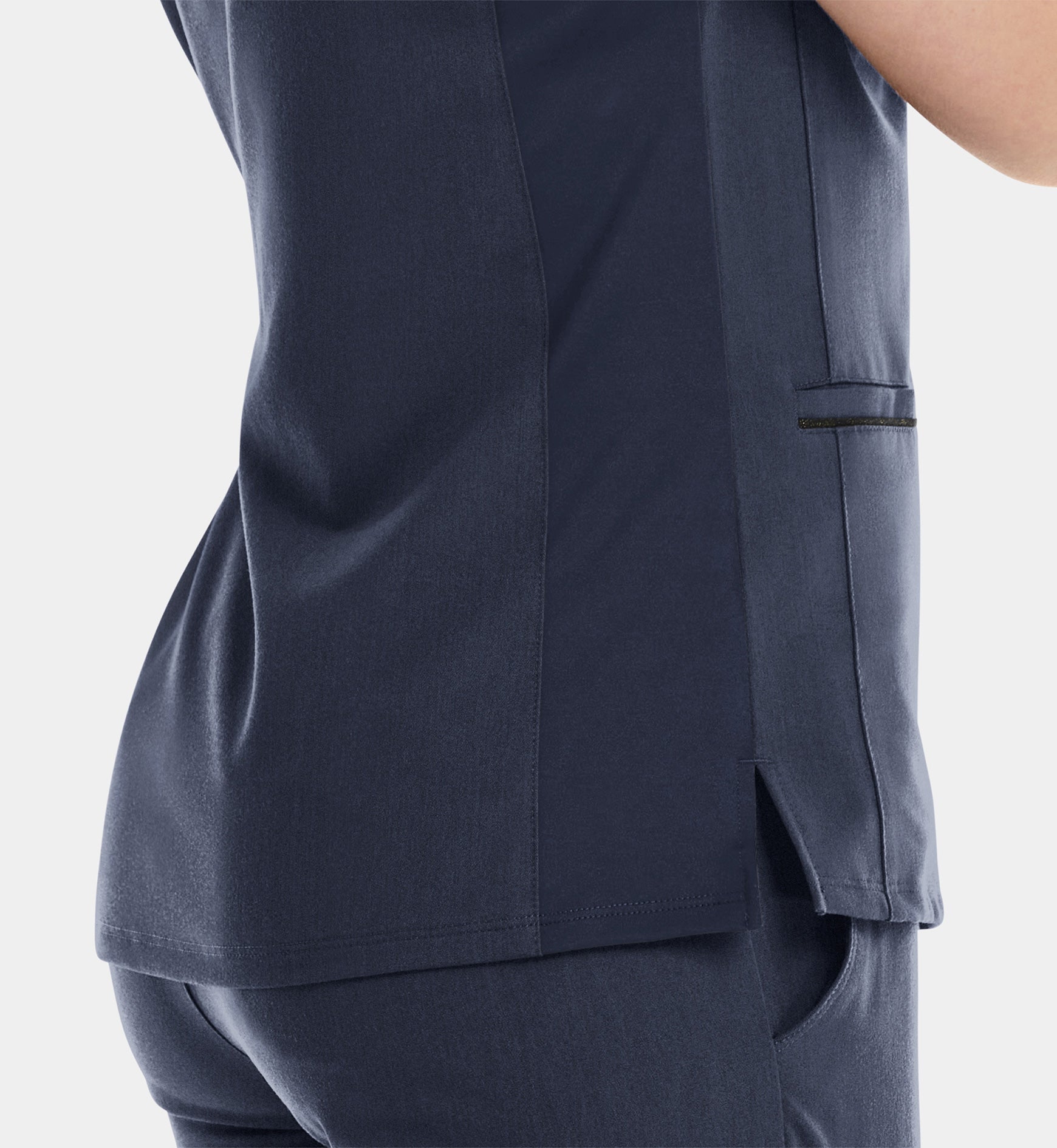 Matrix Pro 3902 Women's Curved V-Neck Top With Metallic Detail Heather Navy