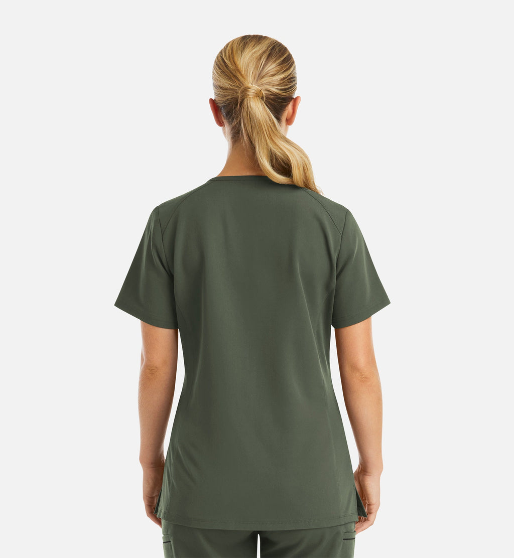 Matrix Pro 3902 Women's Curved V-Neck Top With Metallic Detail Olive