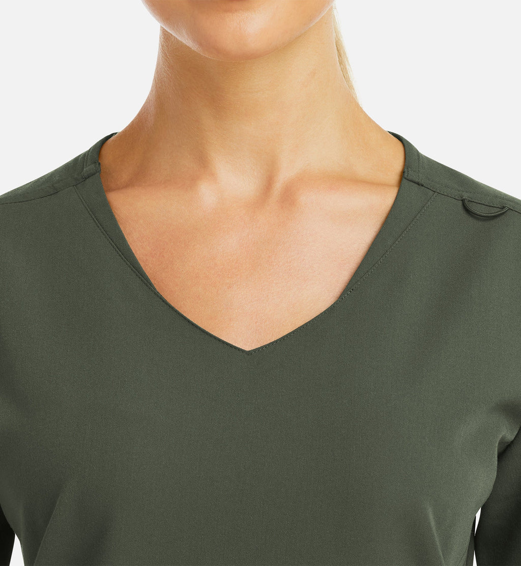 Matrix Pro 3902 Women's Curved V-Neck Top With Metallic Detail Olive