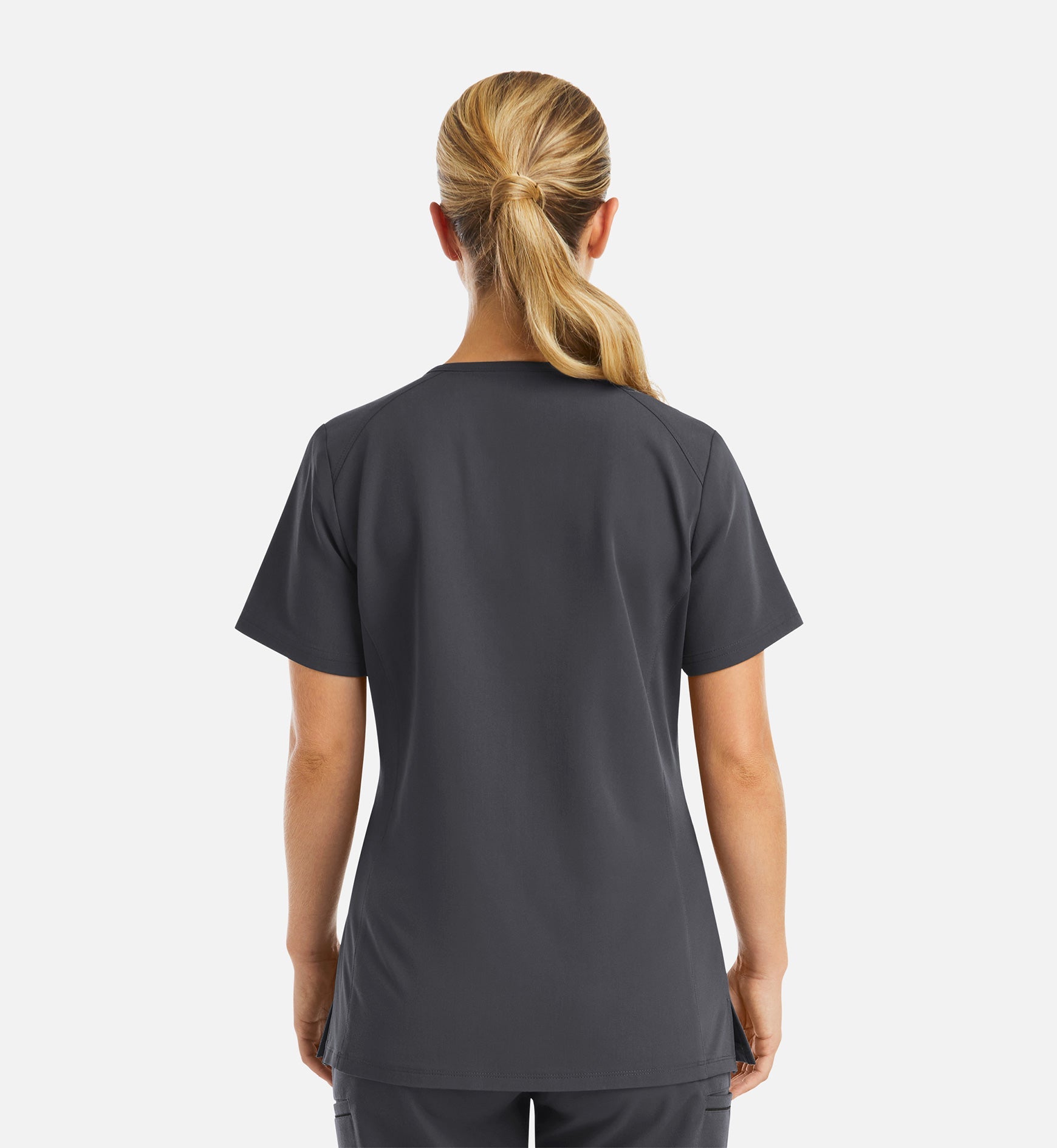 Matrix Pro 3902 Women's Curved V-Neck Top With Metallic Detail Pewter