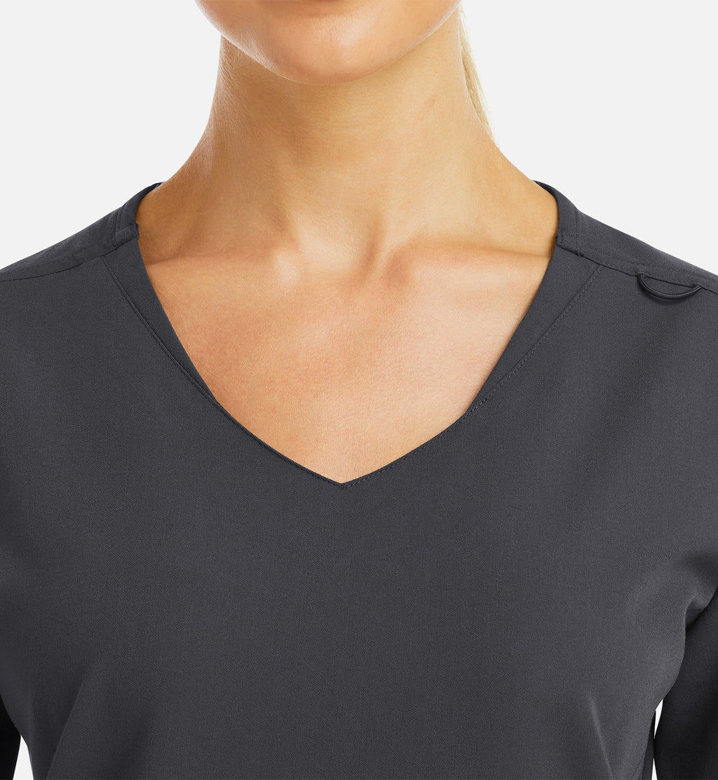 Matrix Pro 3902 Women's Curved V-Neck Top With Metallic Detail Pewter