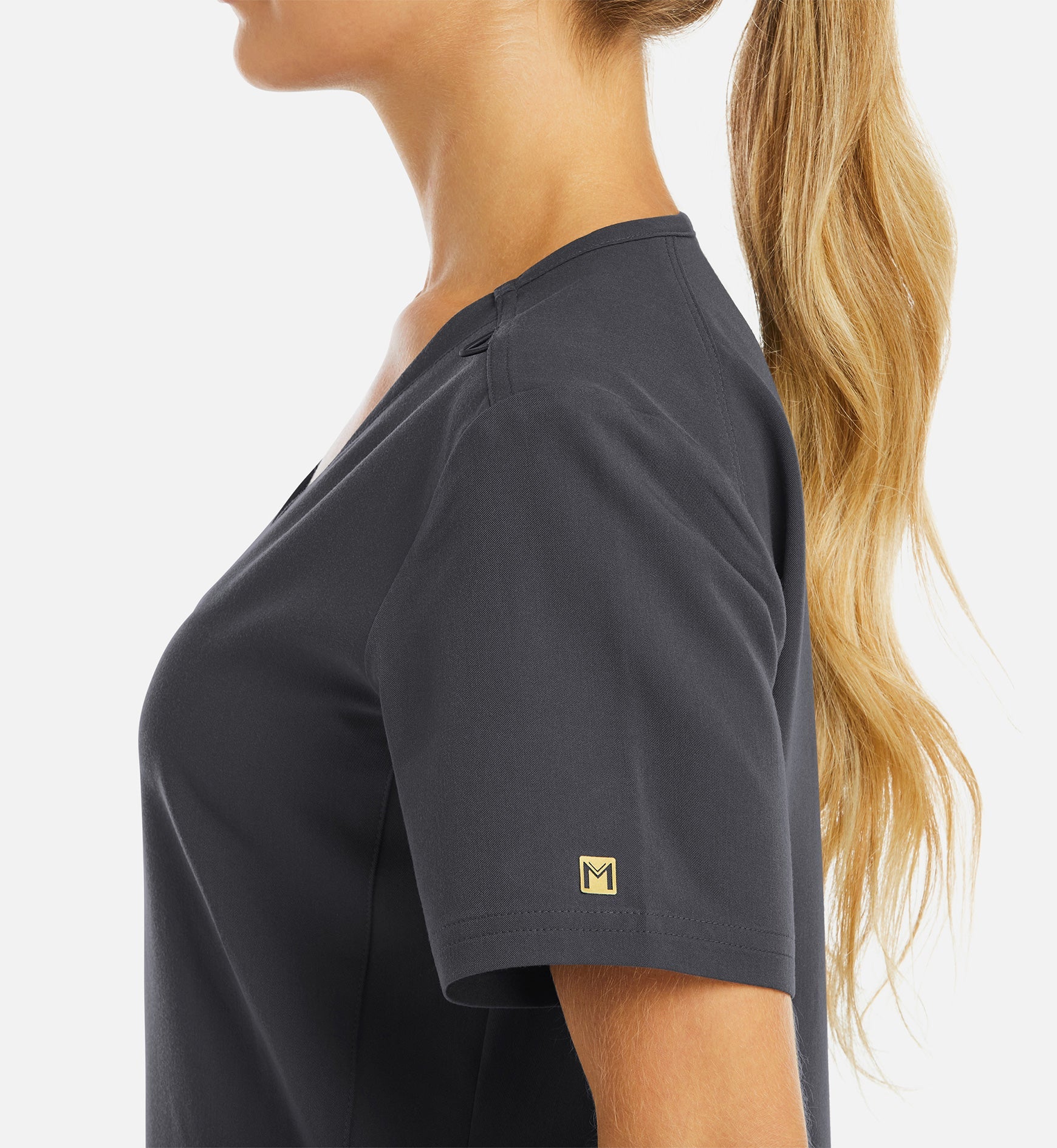 Matrix Pro 3902 Women's Curved V-Neck Top With Metallic Detail Pewter