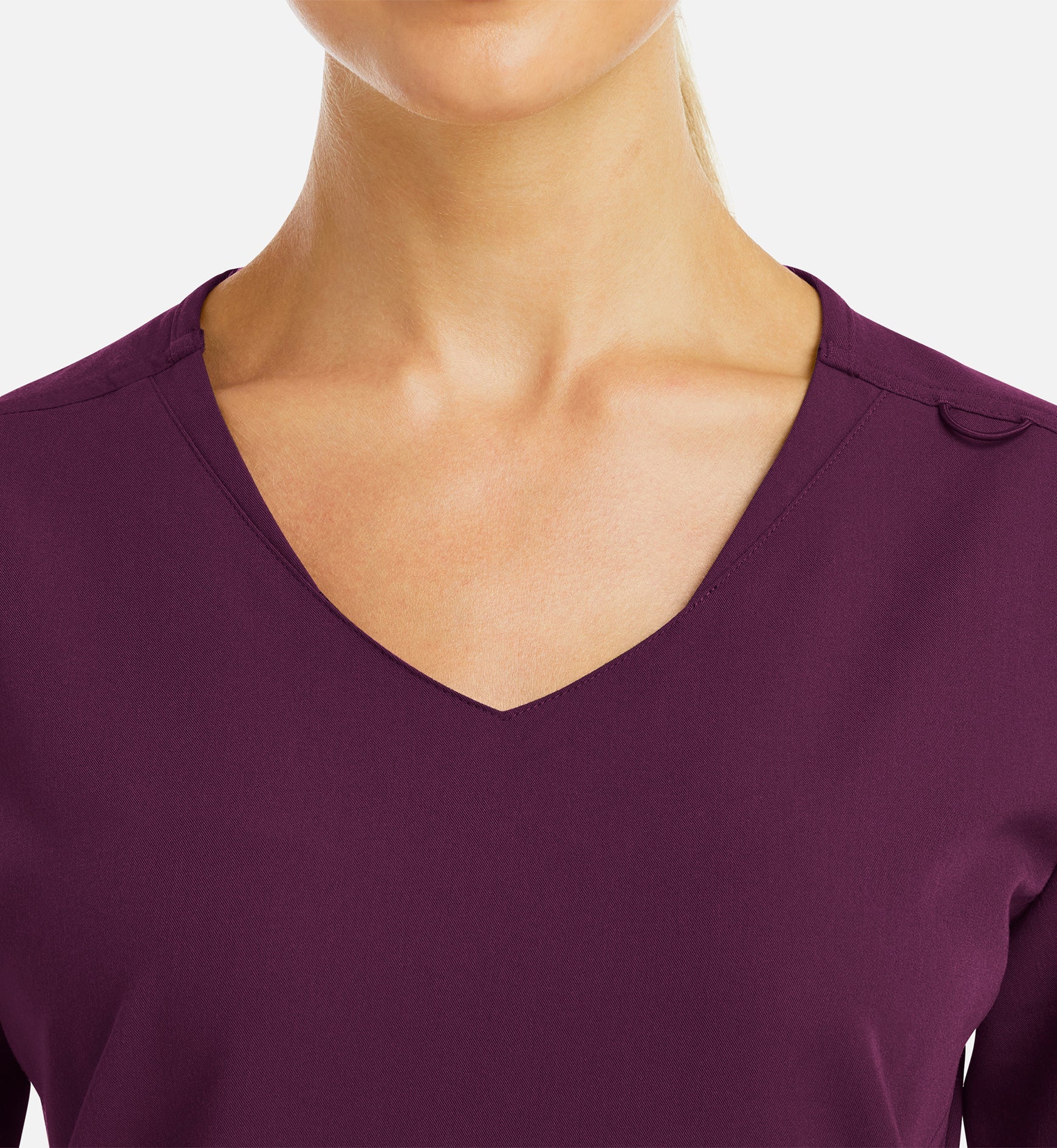 Matrix Pro 3902 Women's Curved V-Neck Top With Metallic Detail Wine