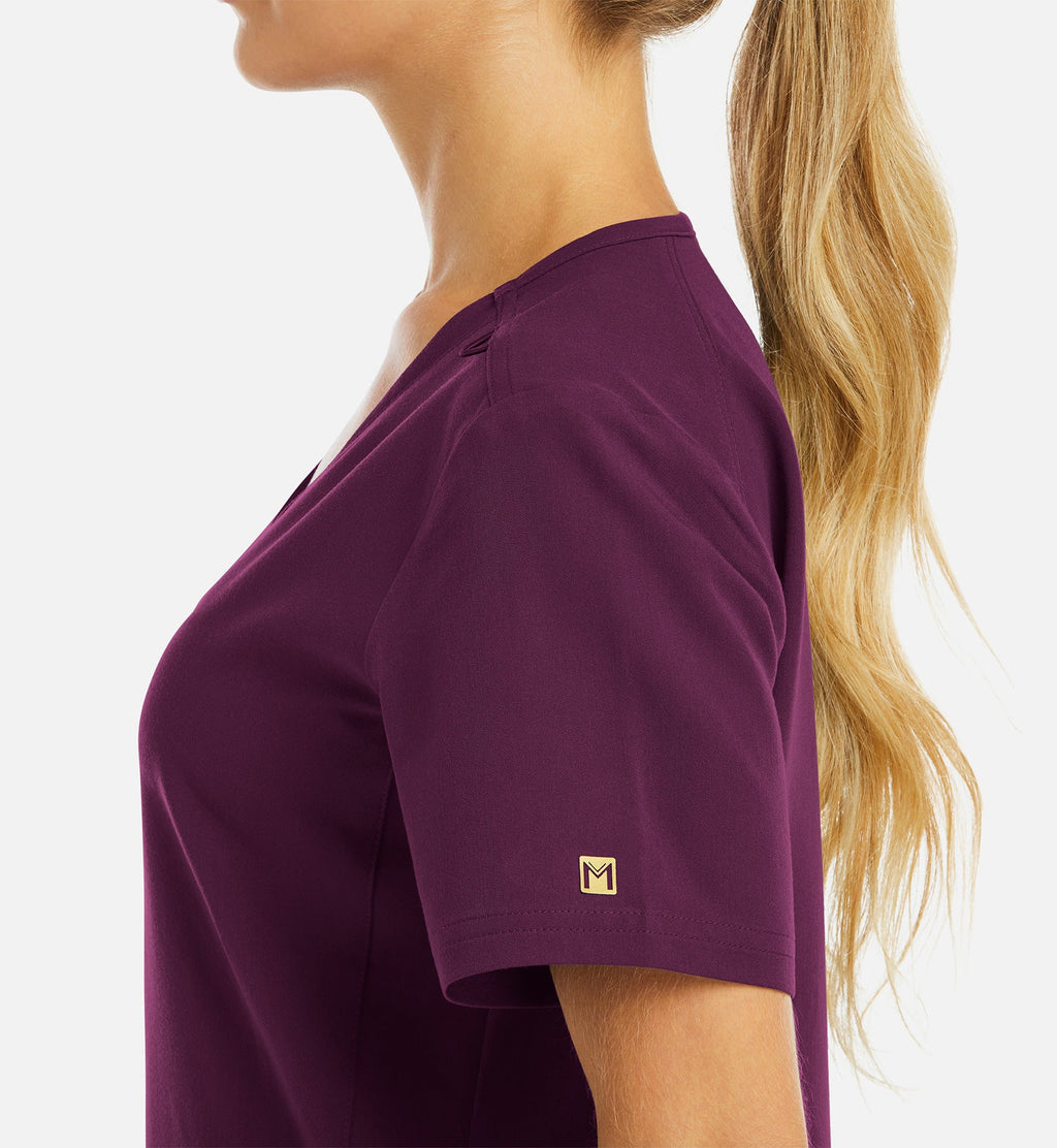 Matrix Pro 3902 Women's Curved V-Neck Top With Metallic Detail Wine