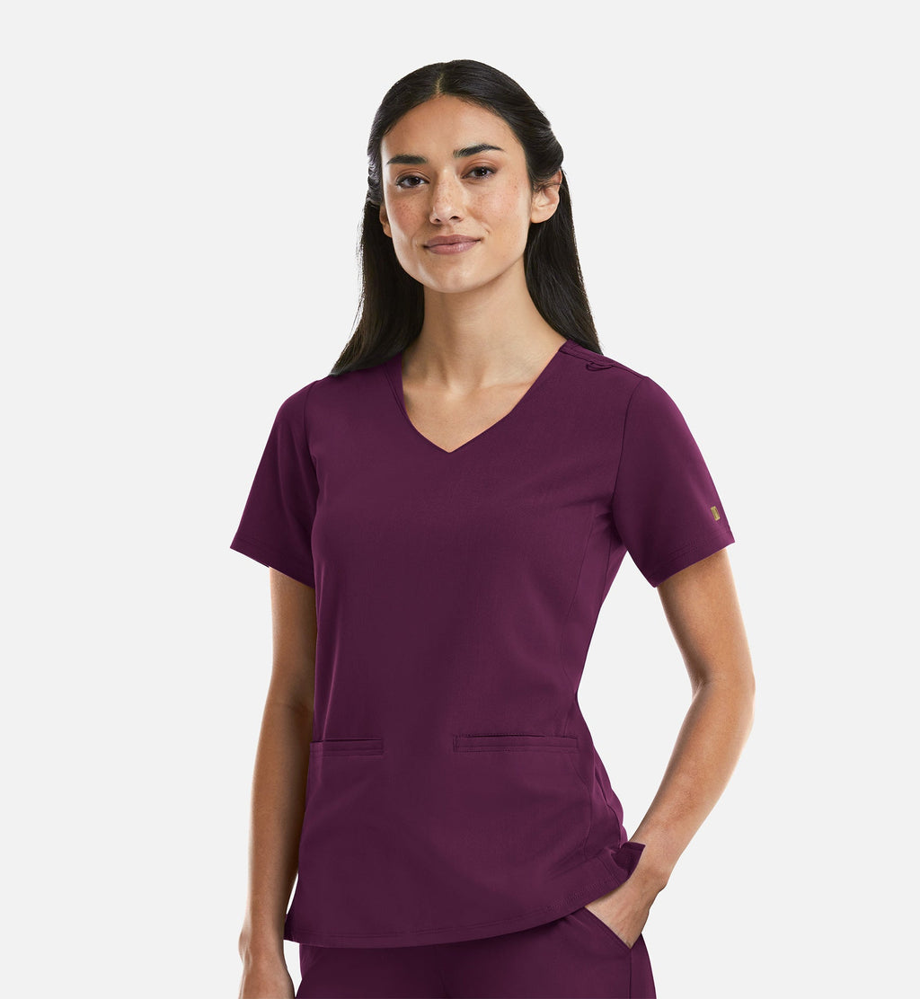 Matrix Pro 3903 Women's Curved V-Neck Top Wine