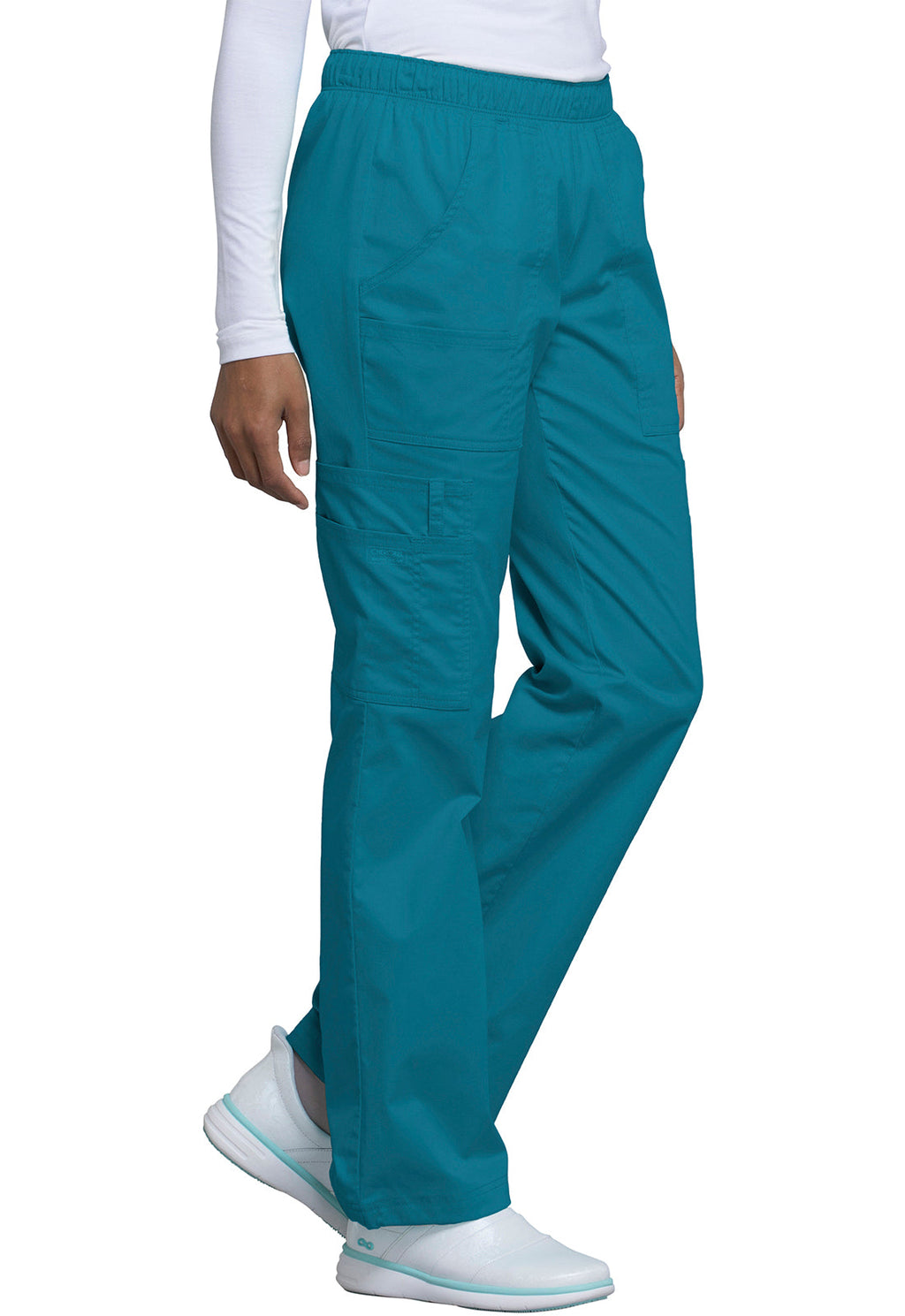 Workwear Core Stretch 4005 Women's Mid Rise Pull-On Cargo Scrub Pants Caribbean Blue