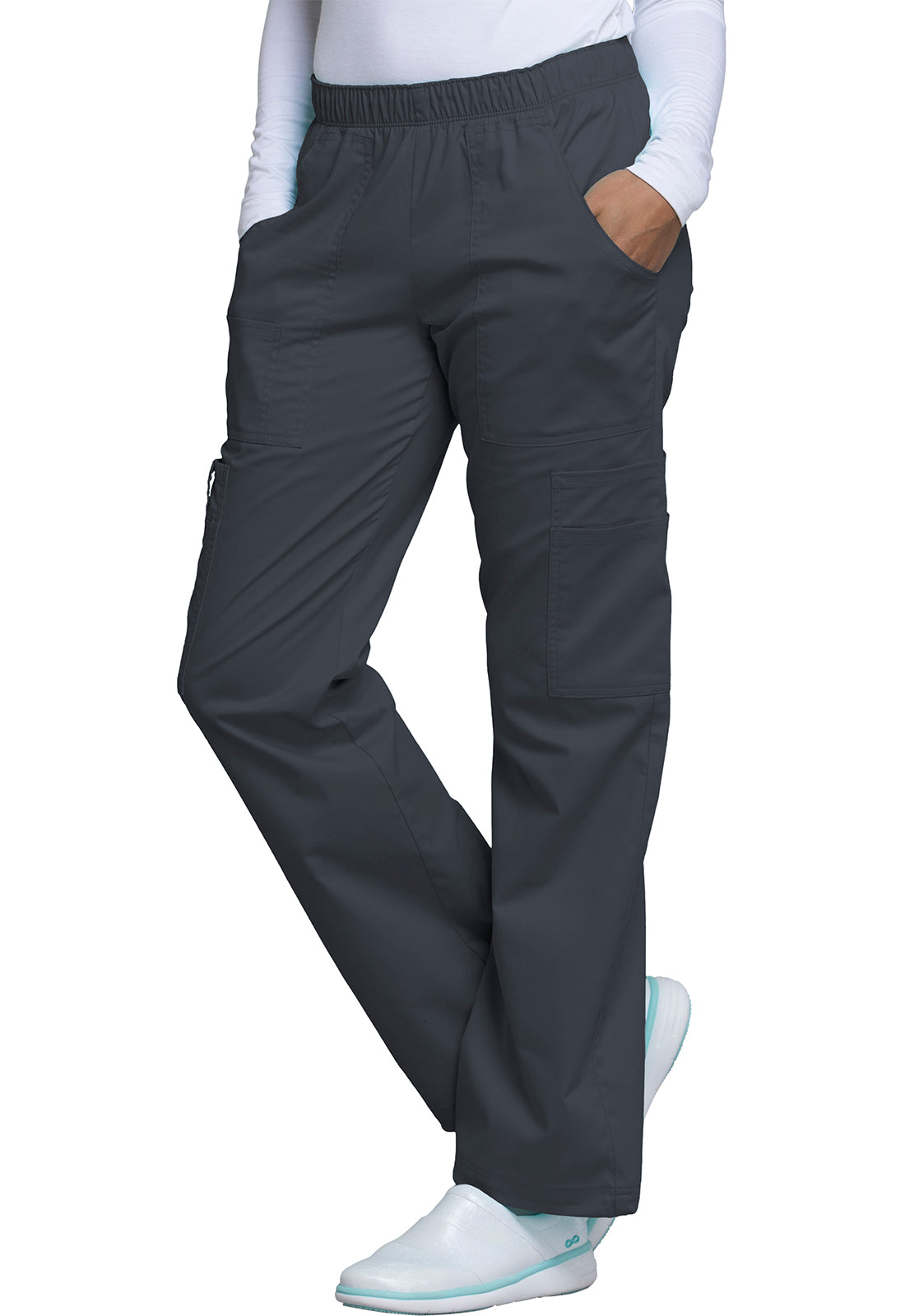Workwear Core Stretch 4005 Women's Mid Rise Pull-On Cargo Scrub Pants Pewter