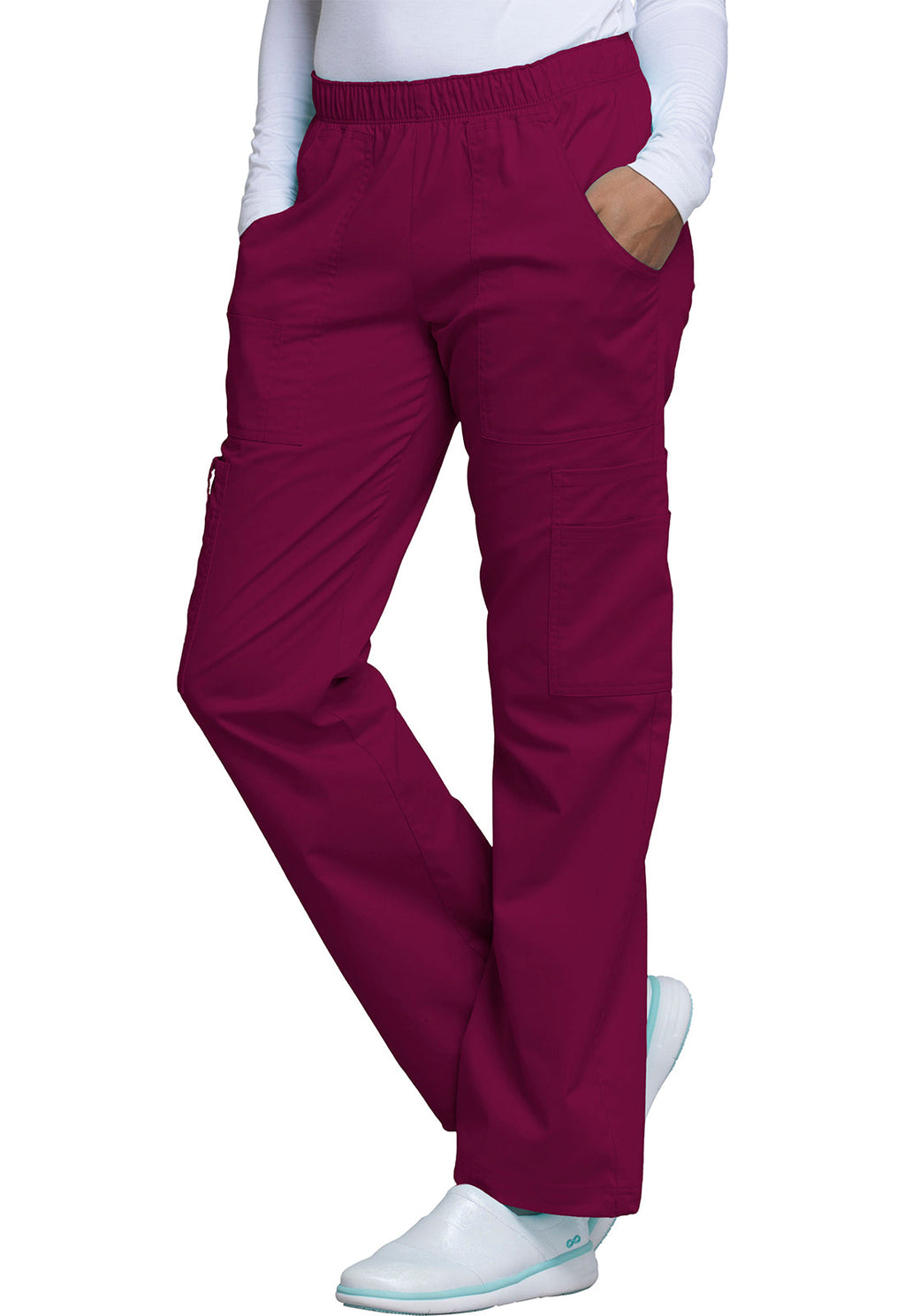 Workwear Core Stretch 4005 Women's Mid Rise Pull-On Cargo Scrub Pants Wine