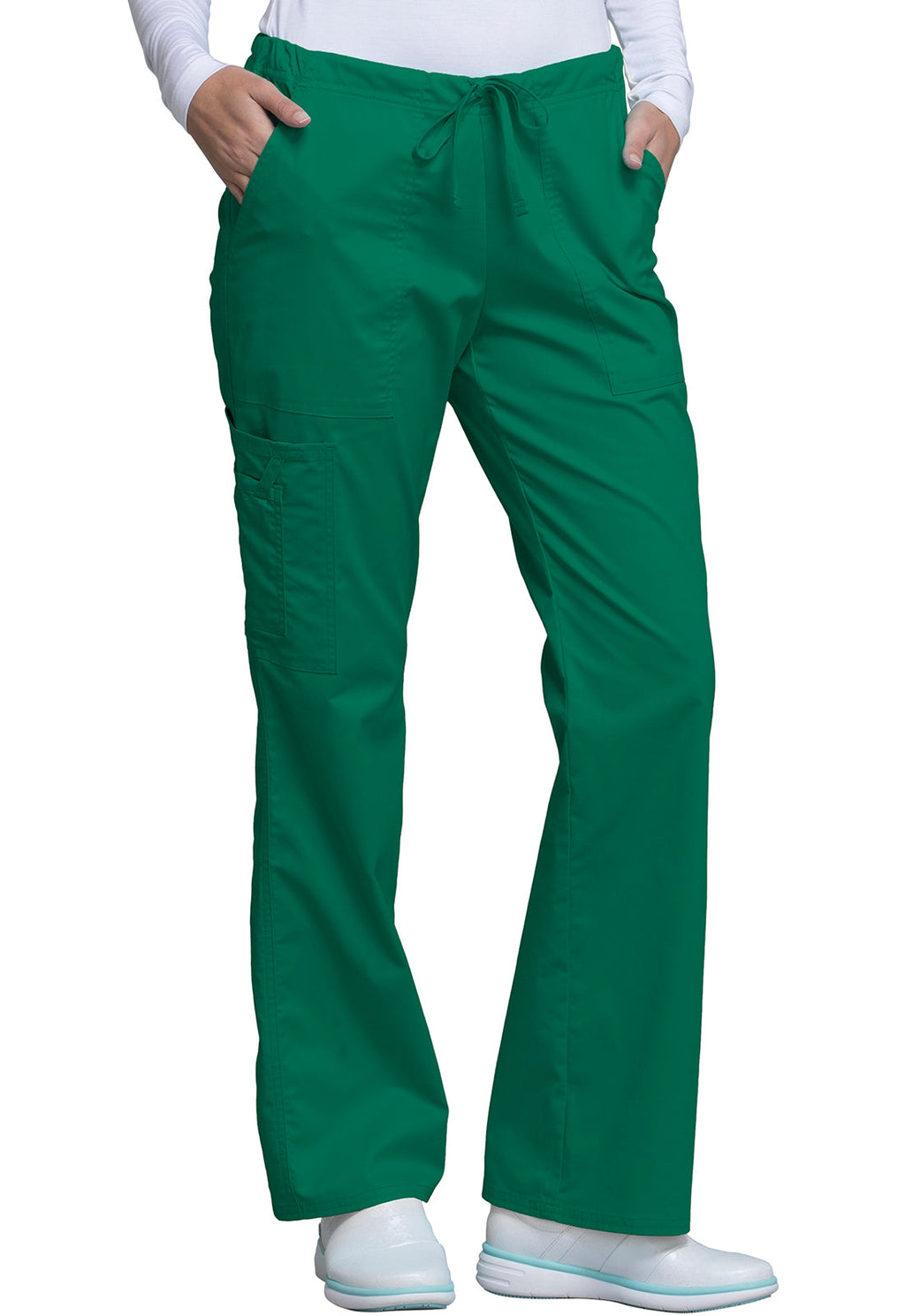 Core Stretch 4044 Mid Rise Drawstring Cargo Pants Hunter Green Model Image Left Side | Cherokee Workwear