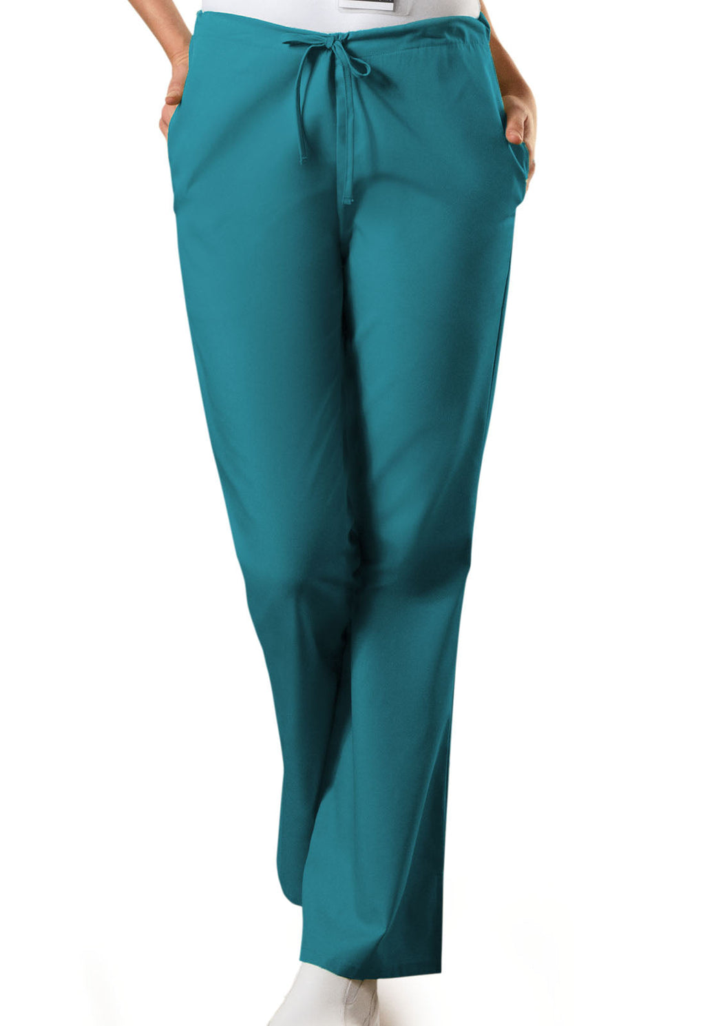 Workwear Originals 4101 Women's Natural Rise Flare Leg Drawstring Scrub Pants Teal Blue