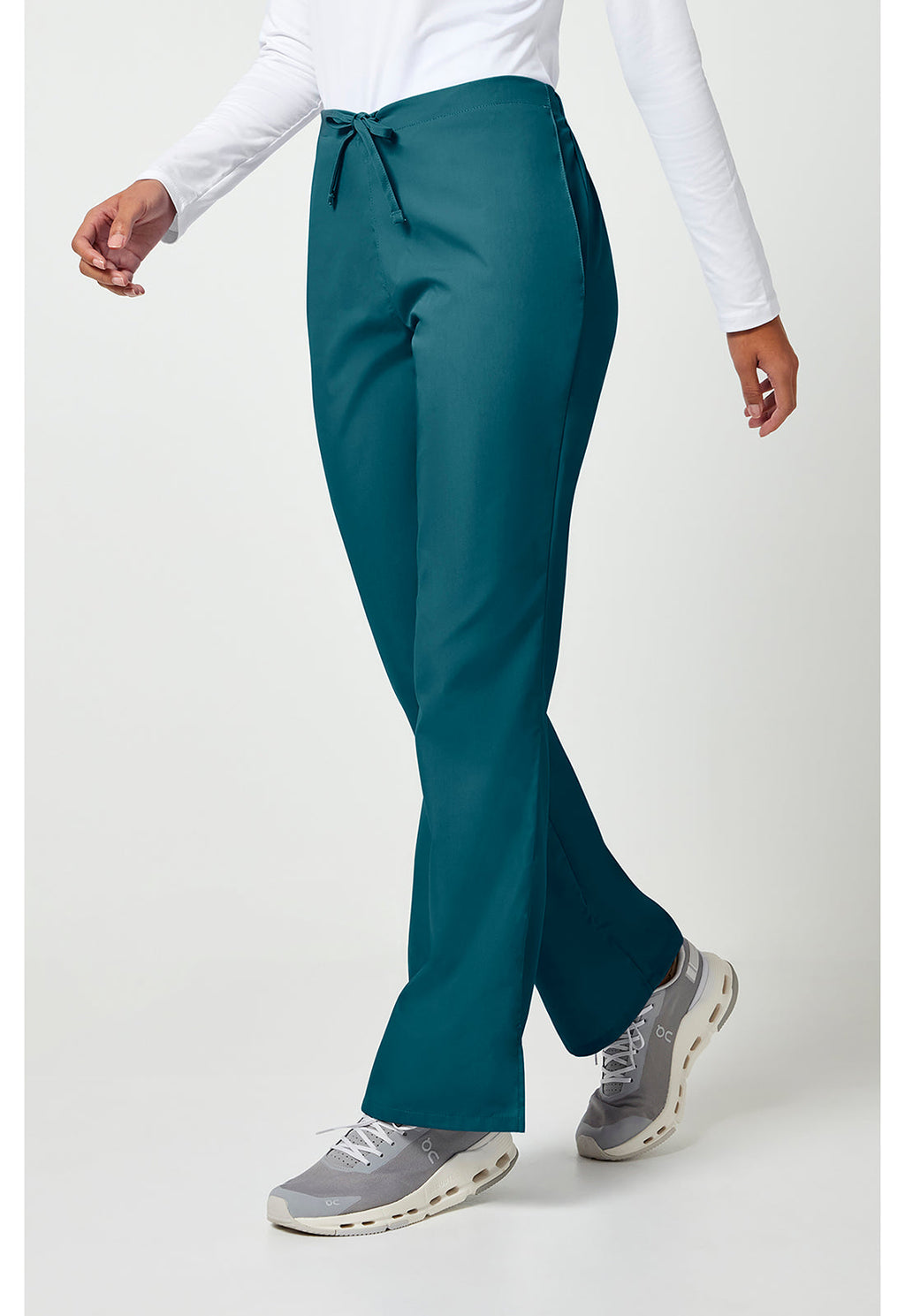 Workwear Originals 4101 Women's Natural Rise Flare Leg Drawstring Scrub Pants Caribbean Blue