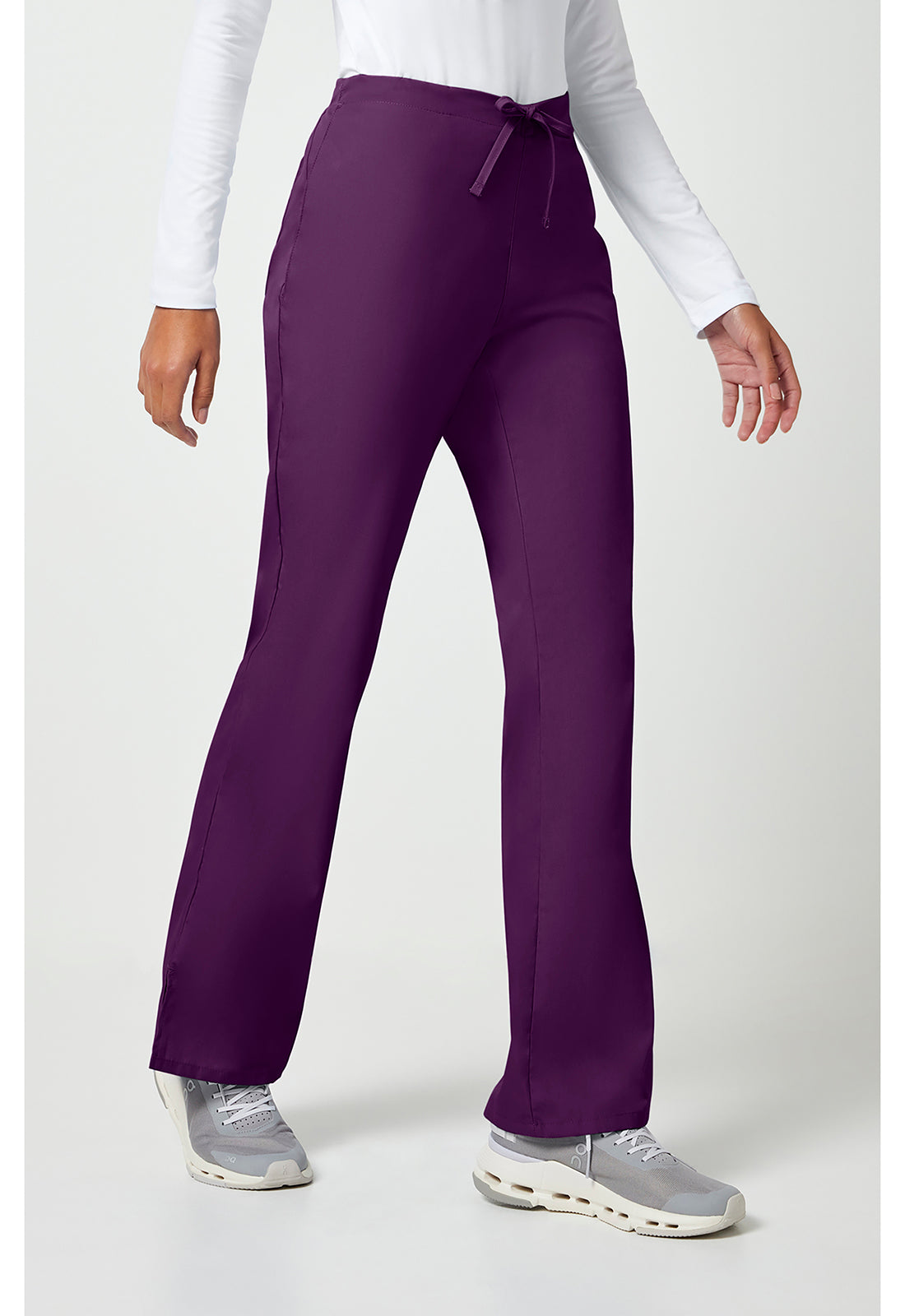 Workwear Originals 4101 Women's Natural Rise Flare Leg Drawstring Scrub Pants Eggplant