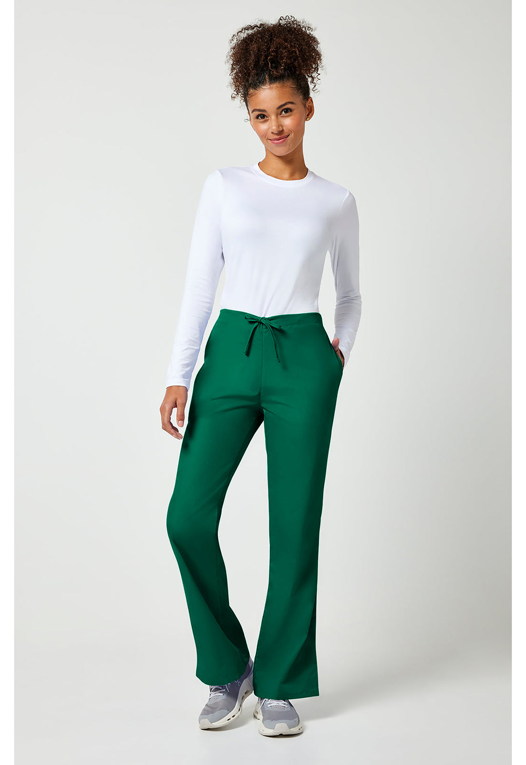 Workwear Originals 4101 Women's Natural Rise Flare Leg Drawstring Scrub Pants Hunter Green